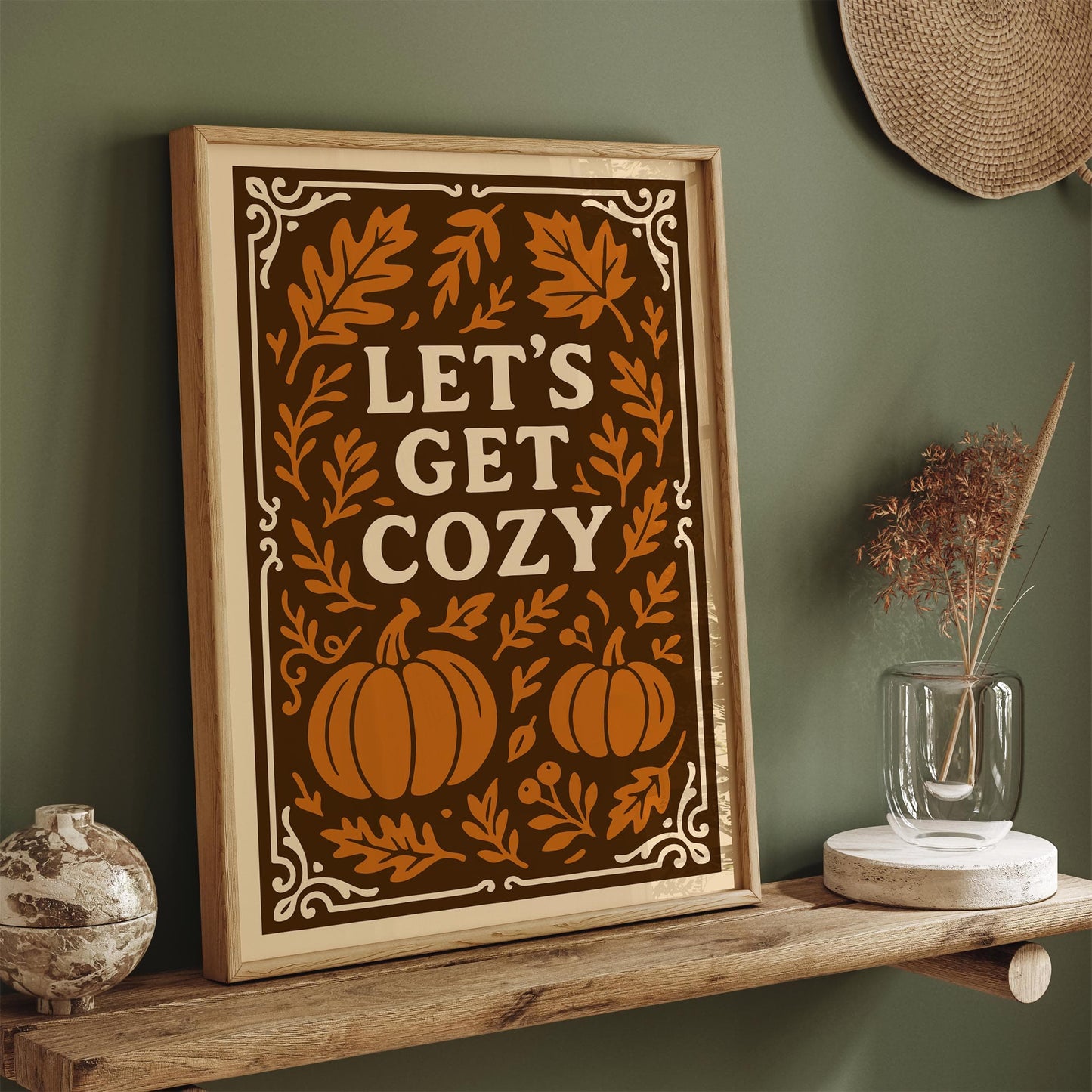 Lets get cozy Poster - Autumn Pumpkins Art Print