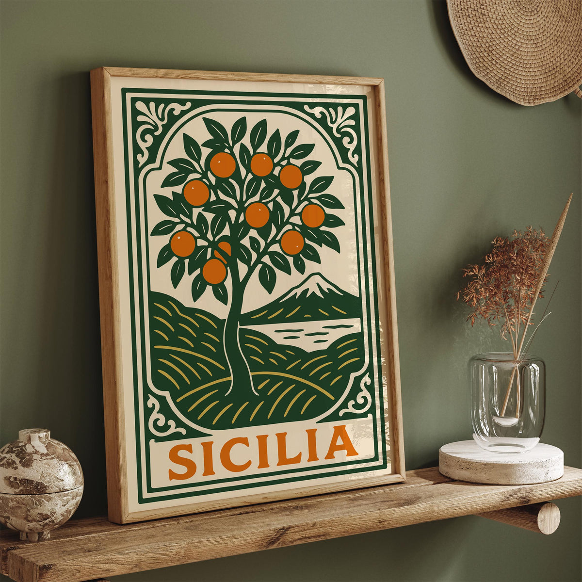 Sicily Orange Tree Travel Poster