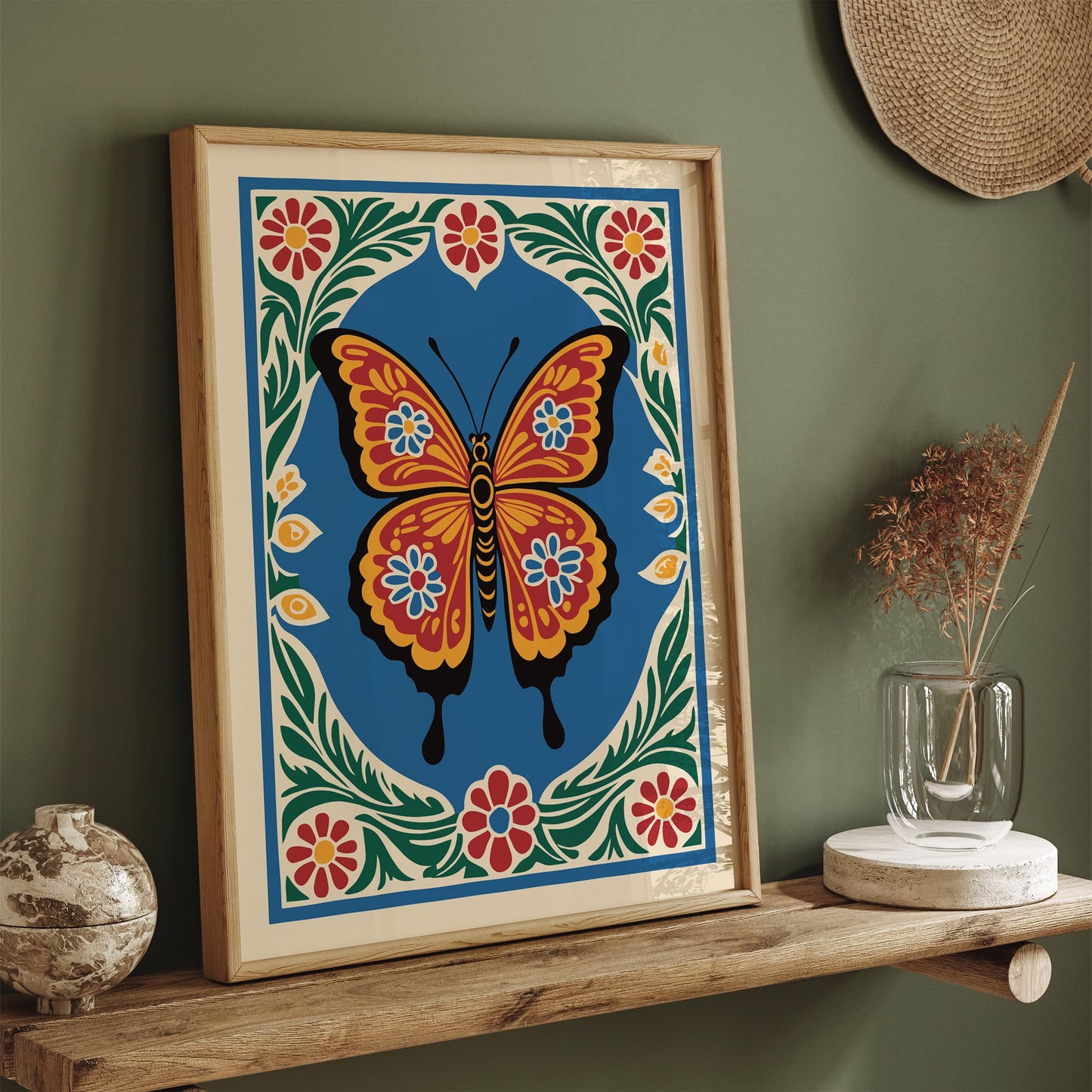 Retro Folk Butterfly Wall Art Print