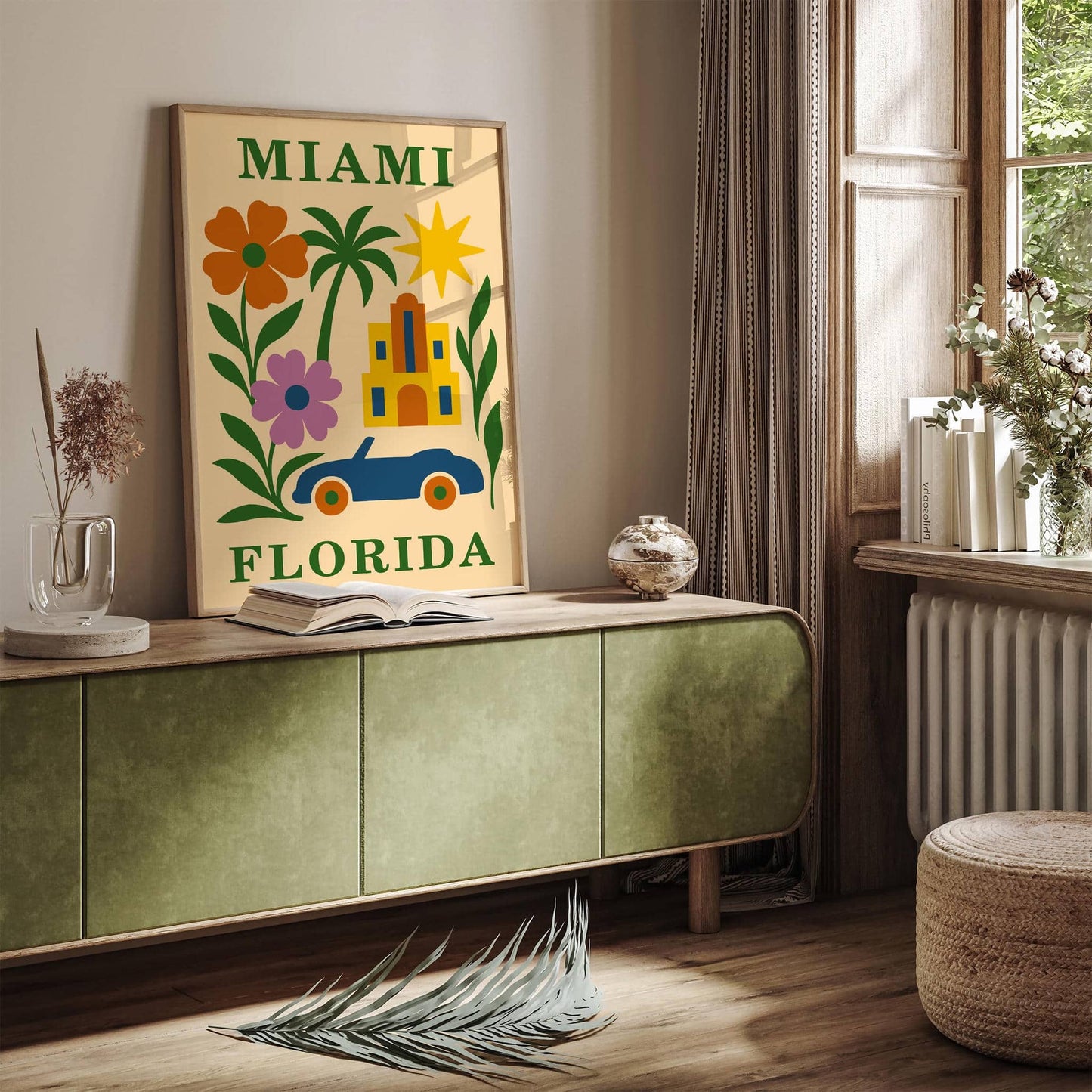 Miami Florida Colorful Retro Travel Poster