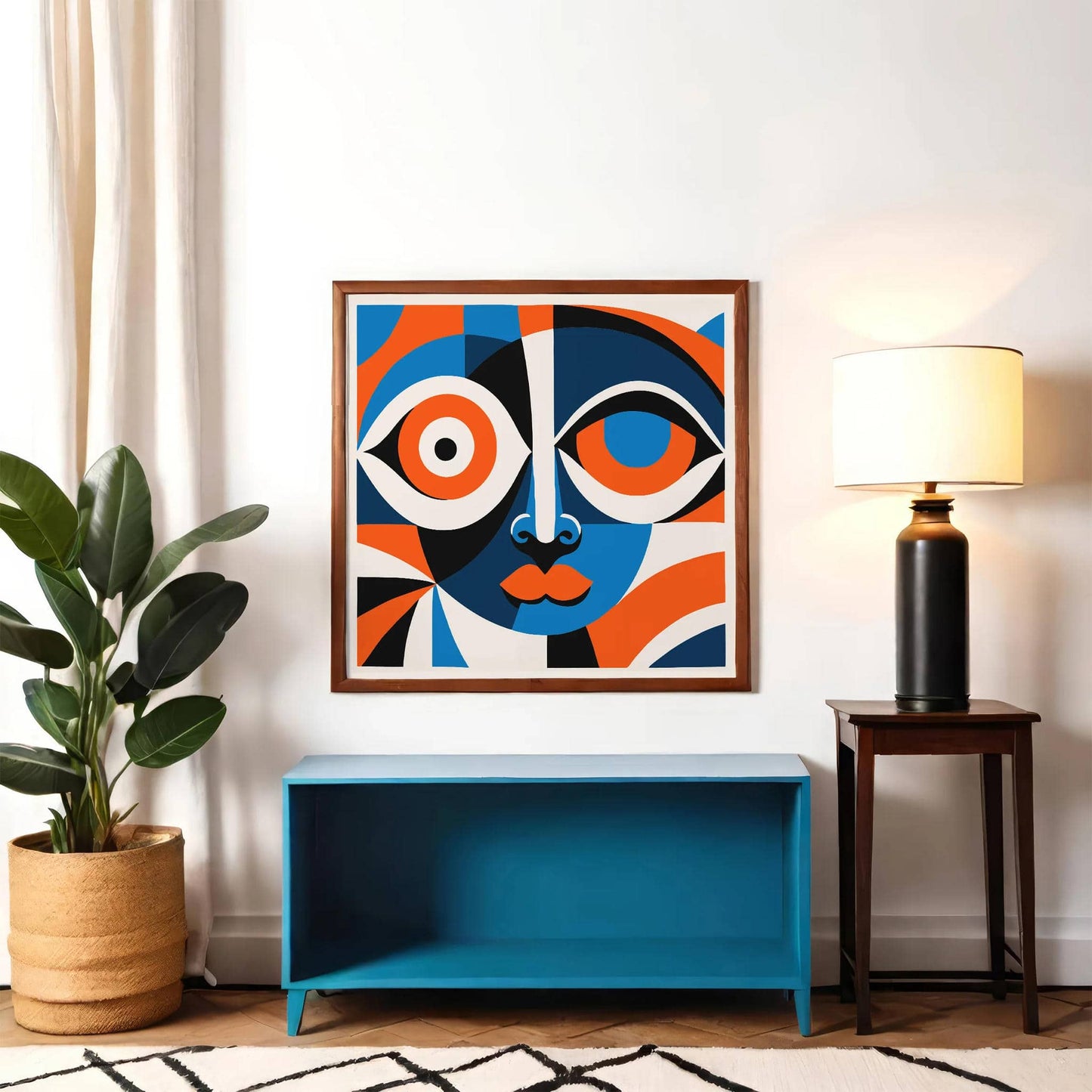 Modern Face Square Blue Art Print - HypeSheriff