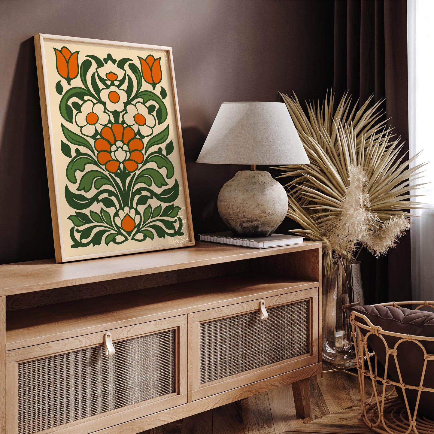 Folk Retro Flowers Print
