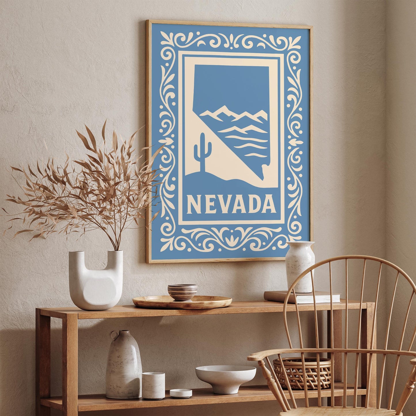 Nevada Travel Poster Icy Blue Wall Art Print