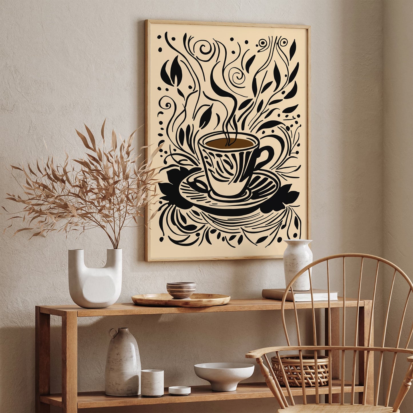 Black Ink Coffee Art - Espresso Kitchen Decor