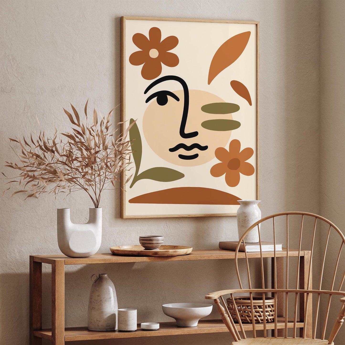 Boho Line Art Face Abstract Poster