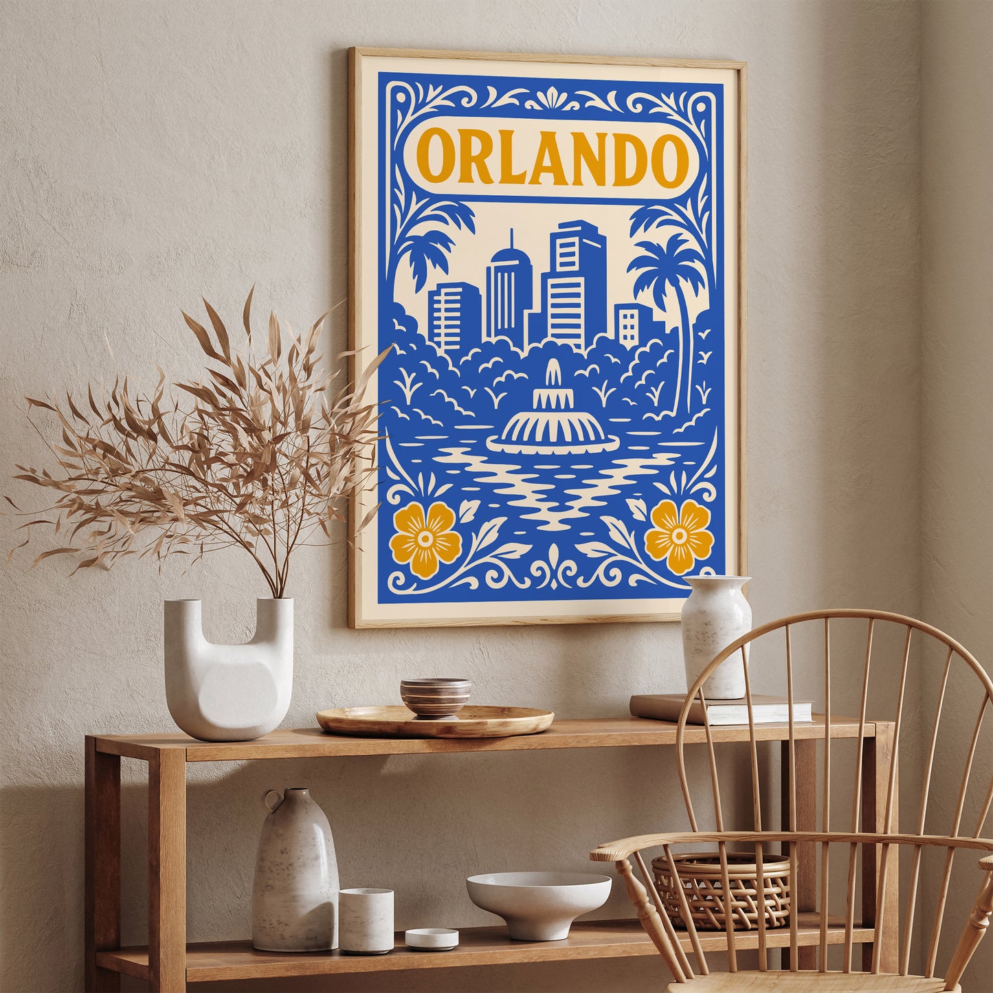Orlando Cityscape Blue & Yellow Poster