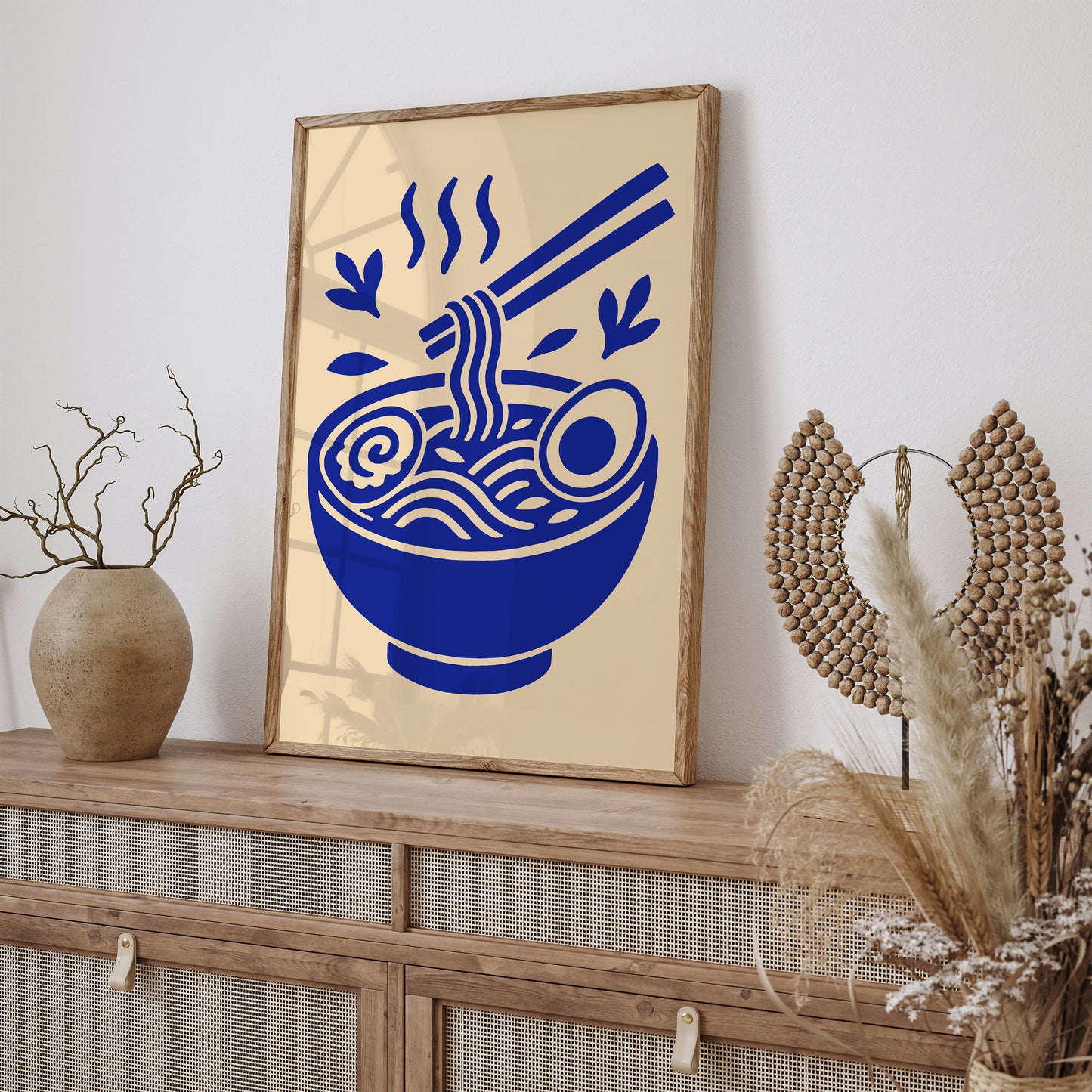 Ramen Soup Art Print - Blue Modern Kitchen Decor