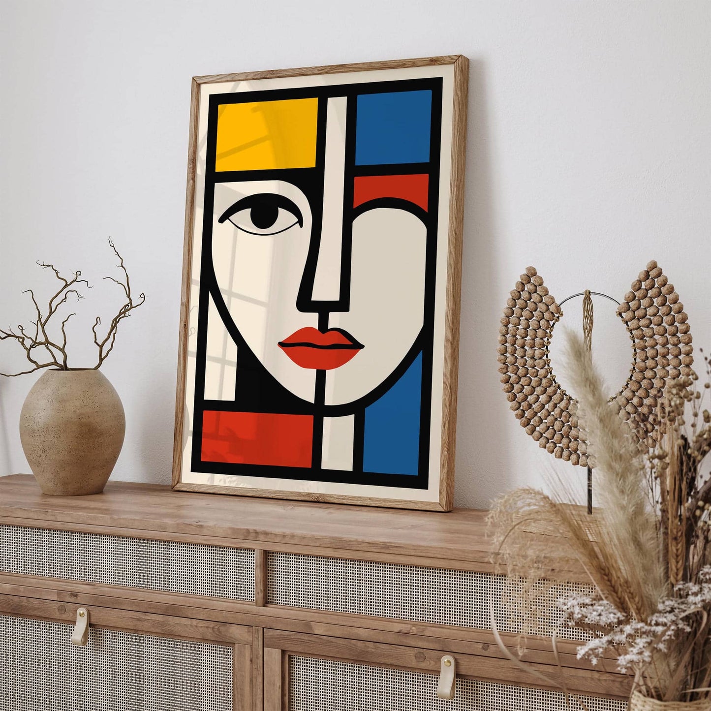 Modern Geometric Woman Face Poster Mondrian Bauhaus Style