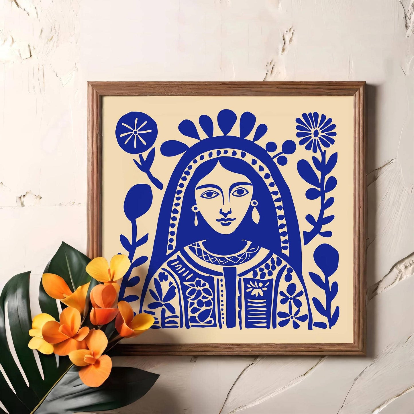 Blue Mexican Woman Portrait Art Print – Square Wall Decor