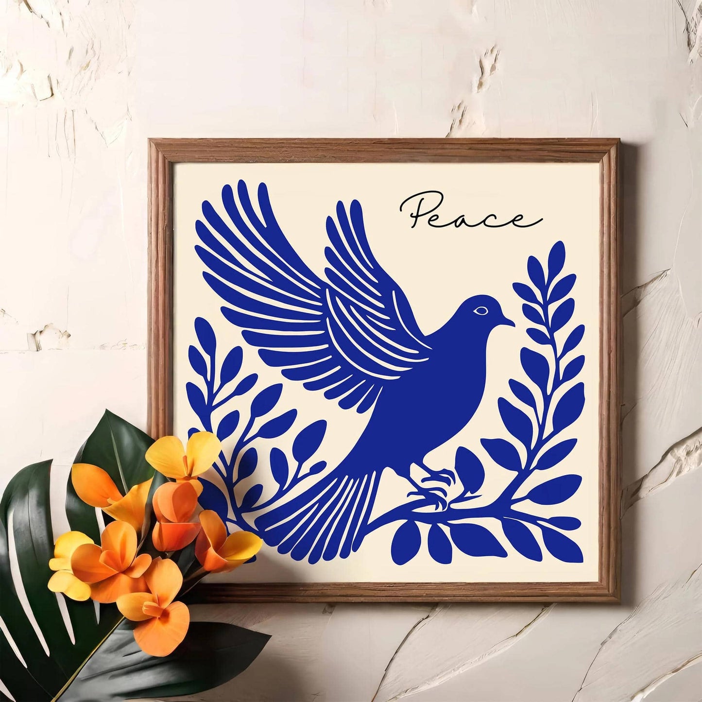 Blue Dove & Peace Quote Art Print – Square Wall Decor