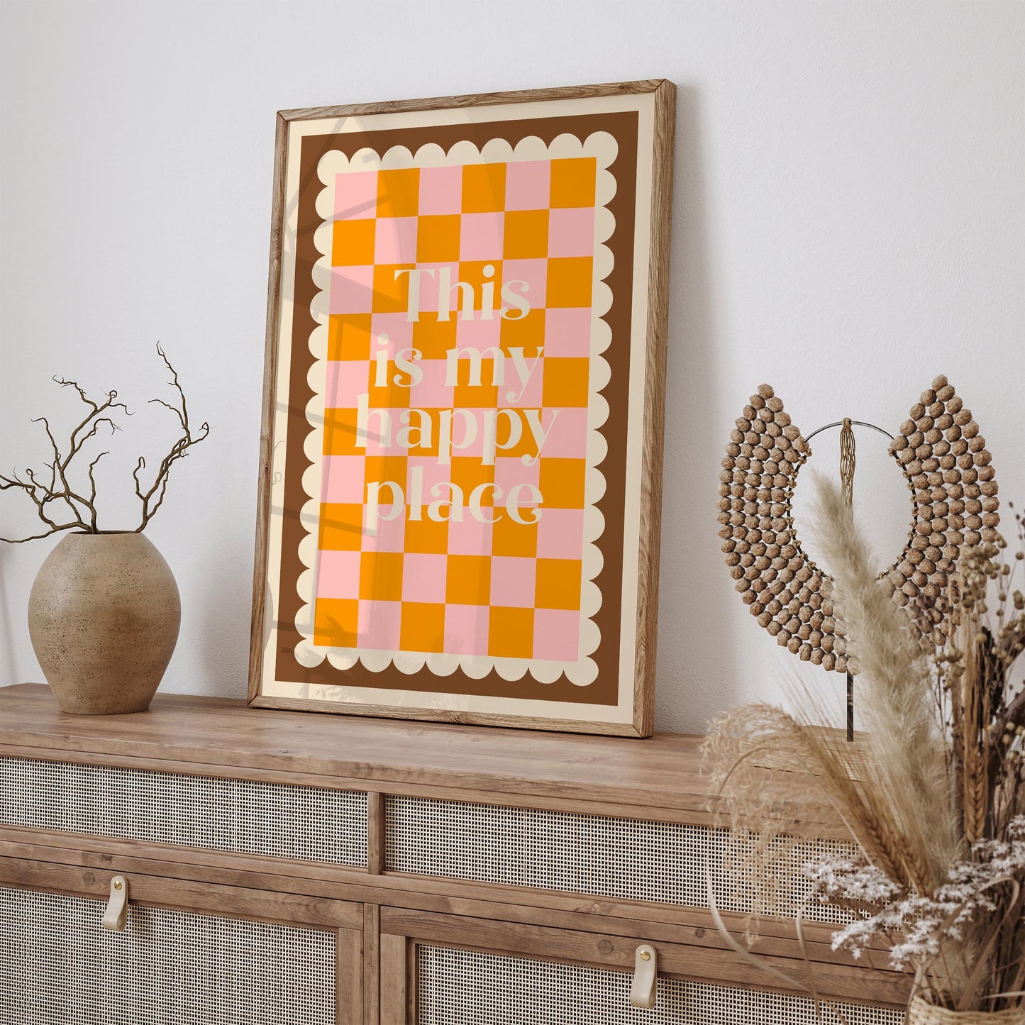 This Is My Happy Place Poster - Retro Checkerboard Wall Art