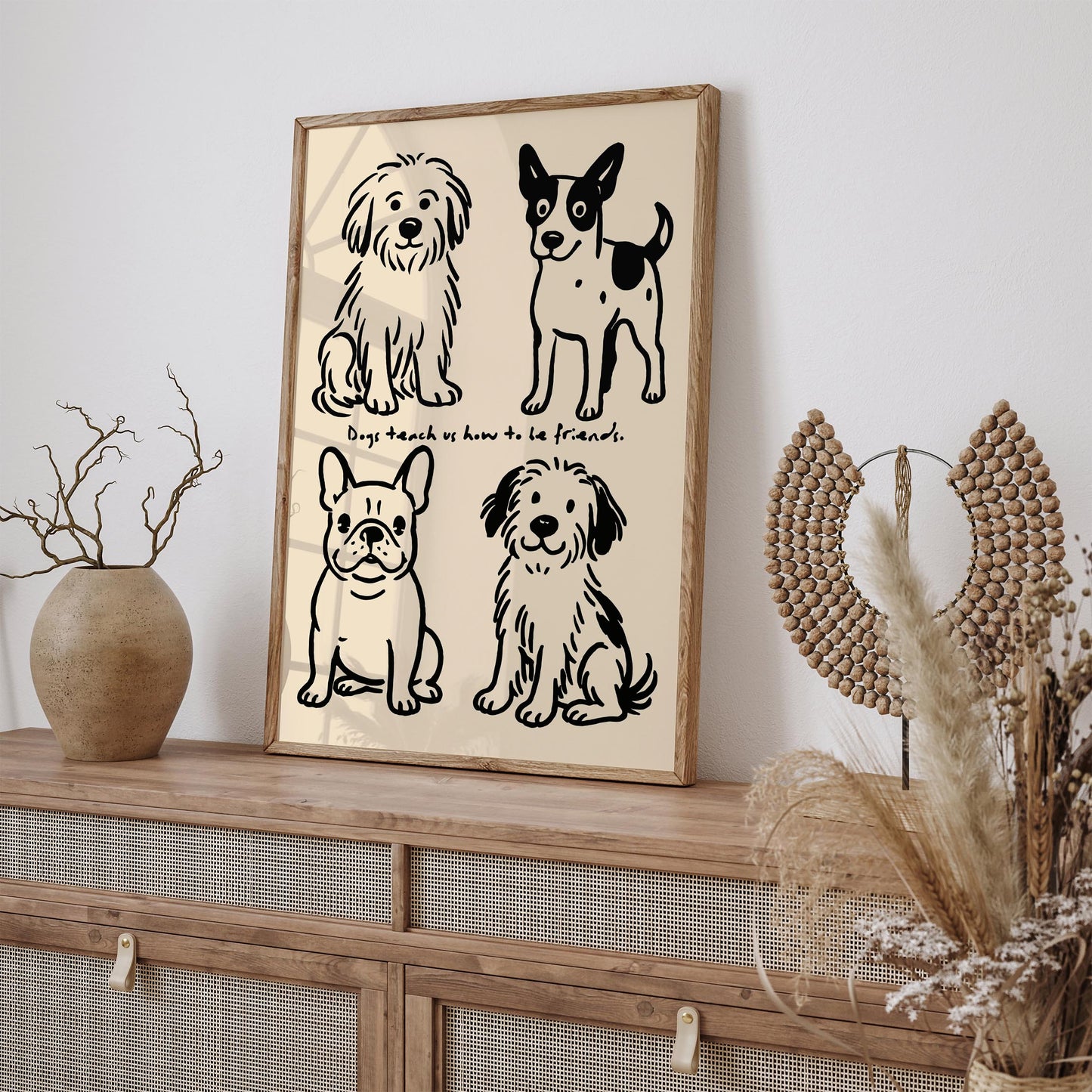 Funny Black Ink Dog Poster - Cute Dogs Wall Art Print