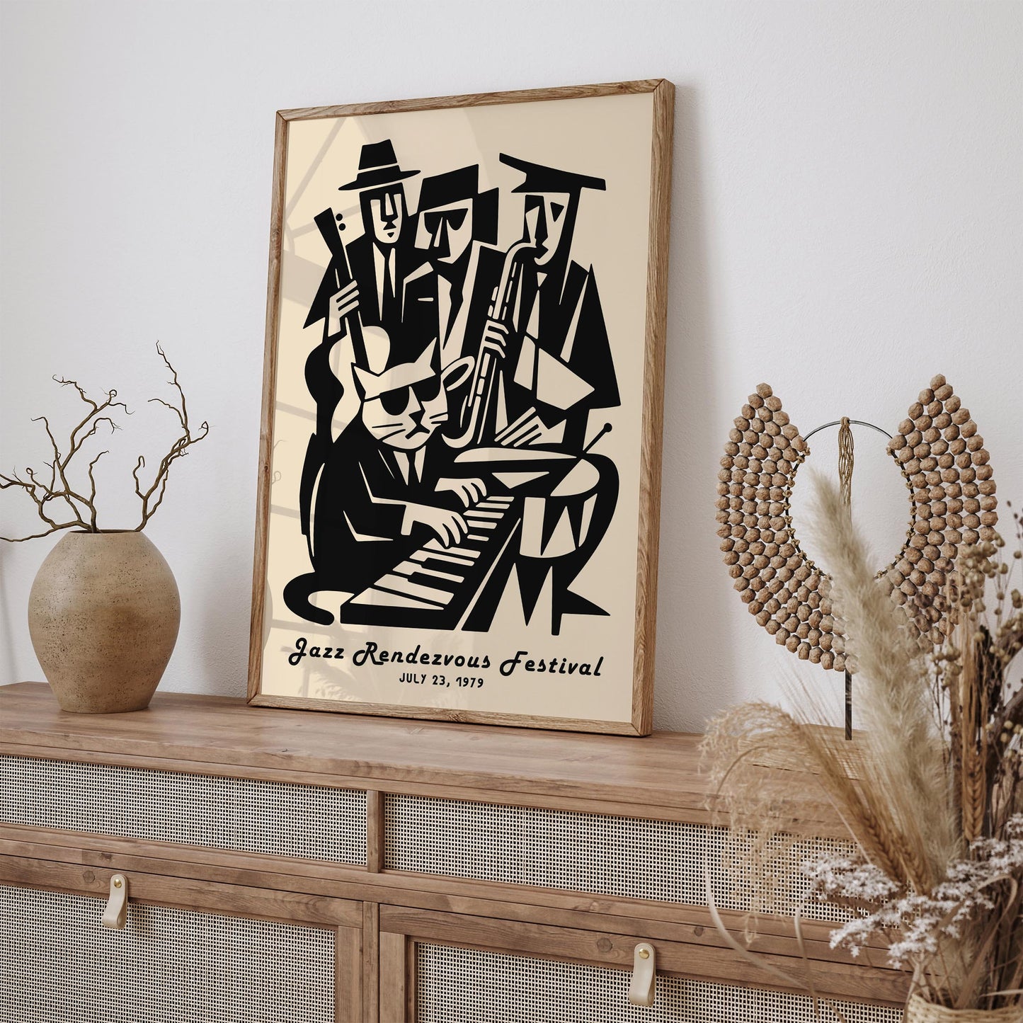 Jazz Randezvous Festival Poster - Funny Cat Musician & His Band Print
