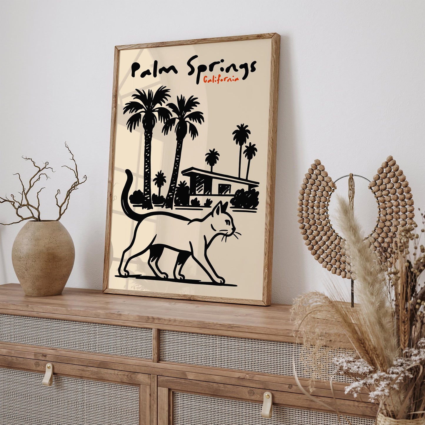 Palm Springs California Poster - Black Ink Style Wall Art