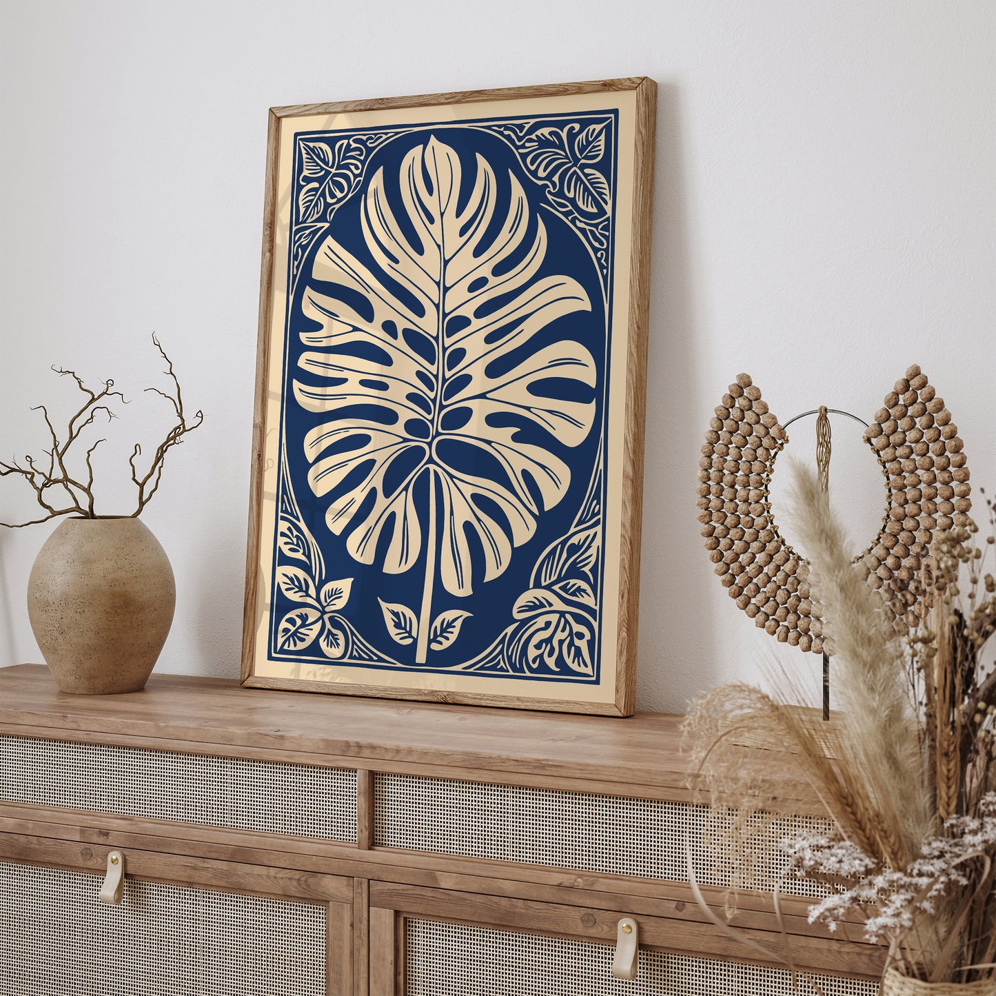Navy Blue Monstera Leaf Poster