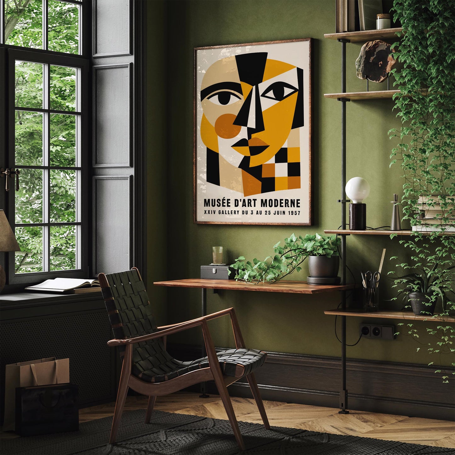 Mid-Century Modern Cubism Art Print – 1957 Exhibition Poster