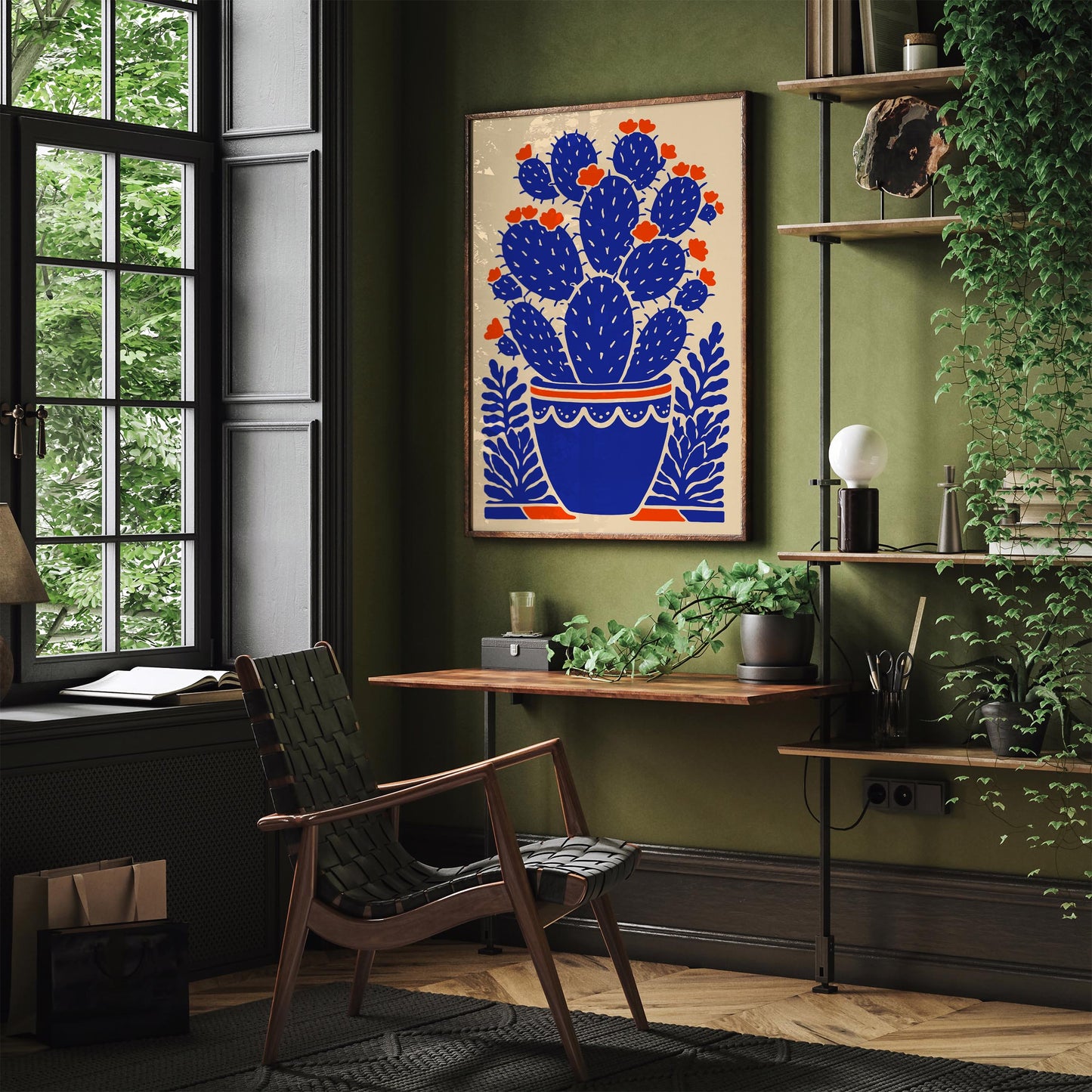 Blue Blooming Cactus Plant Print