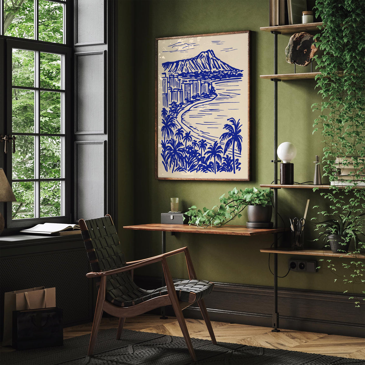 Honolulu Hawaii Blue Landscape Travel Poster