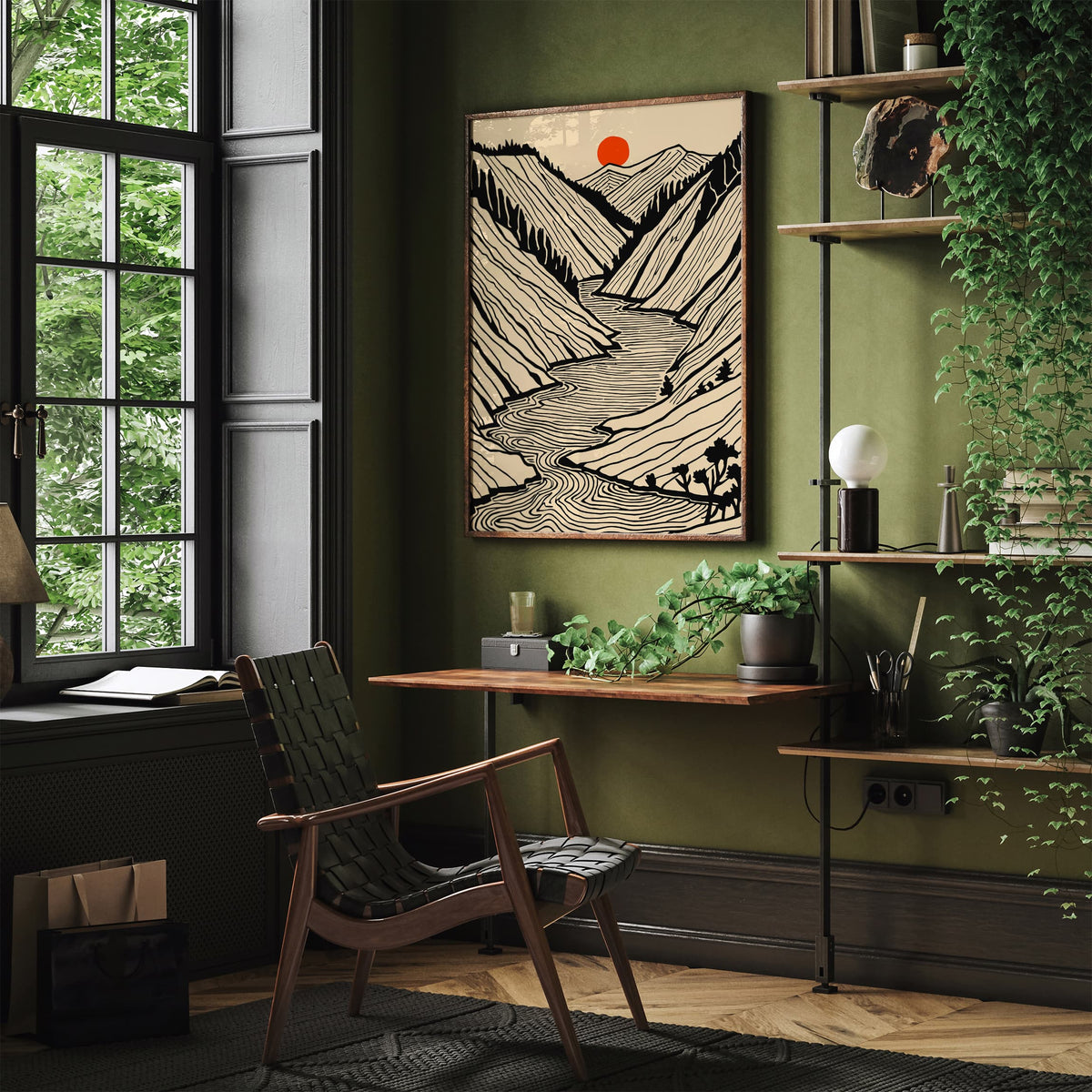 Black Line Art Landscape Poster
