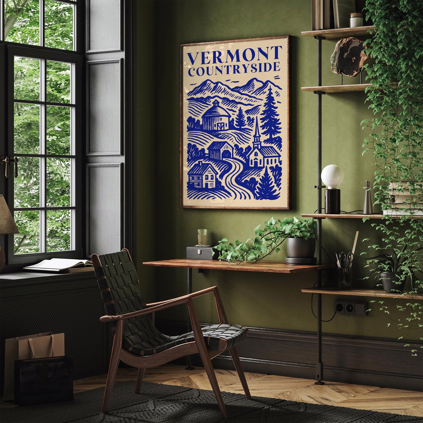 Vermont Countryside Blue Travel Poster