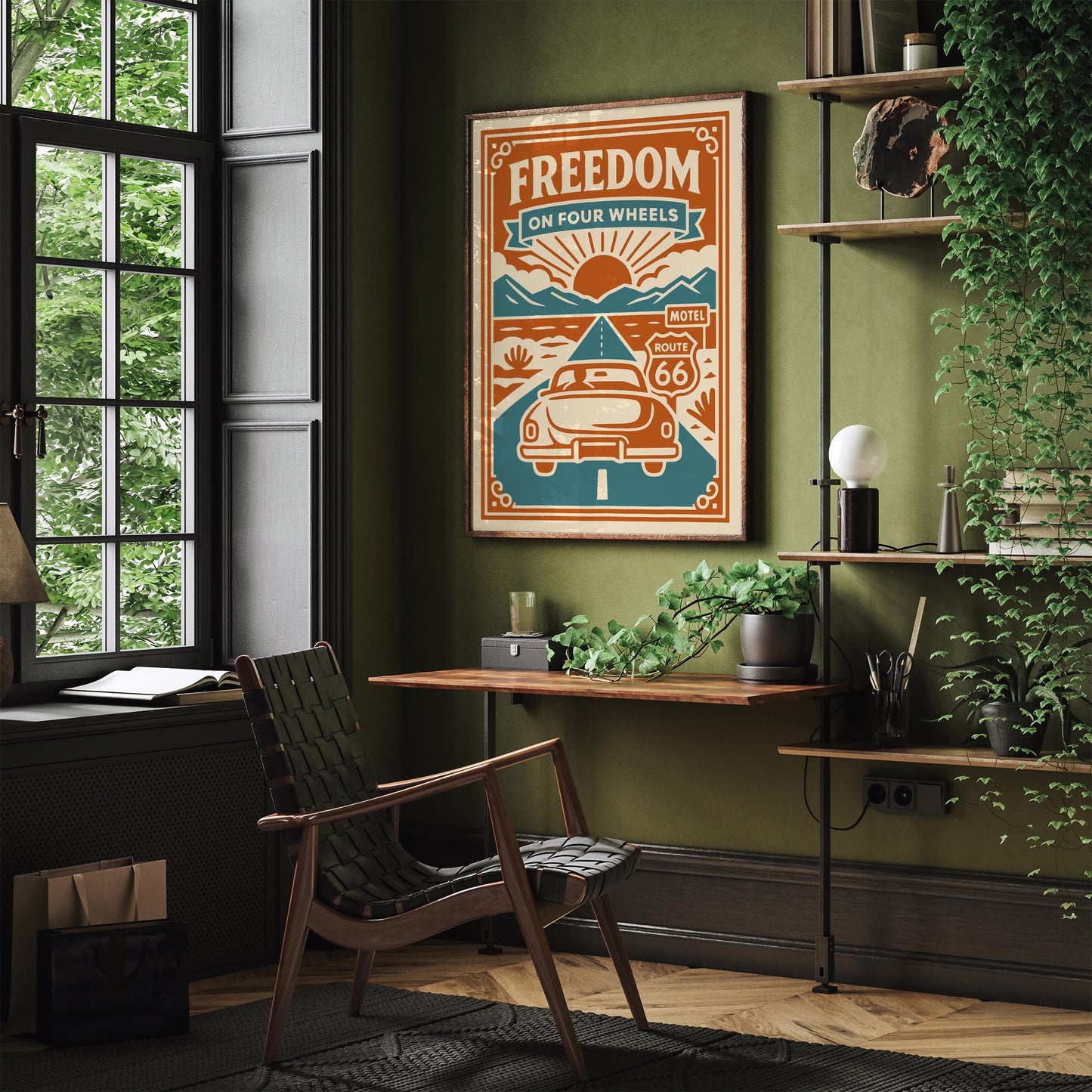 Freedom On Four Wheels Poster - Route 66 Travel Art