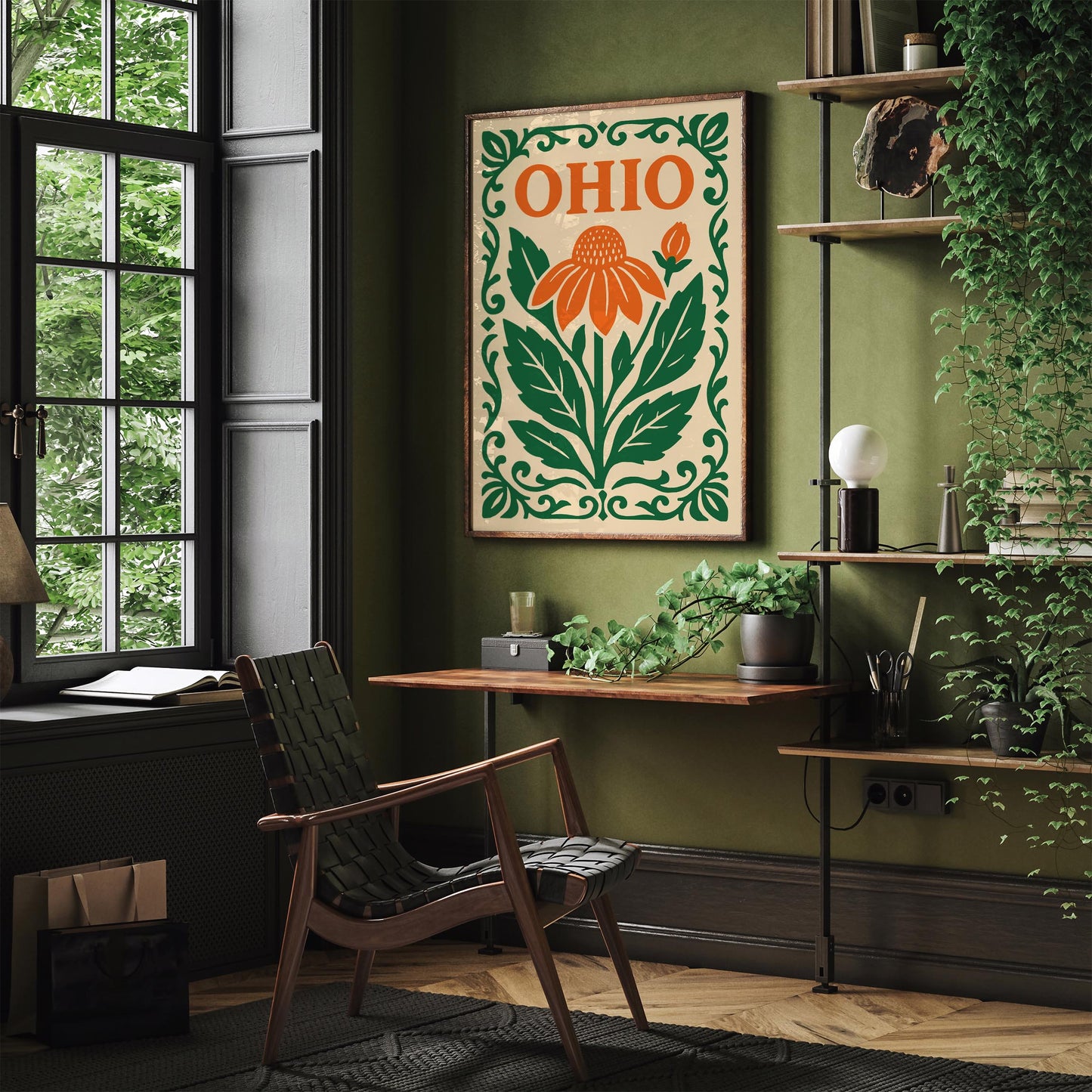 Ohio Travel Poster with Big Orange Flower