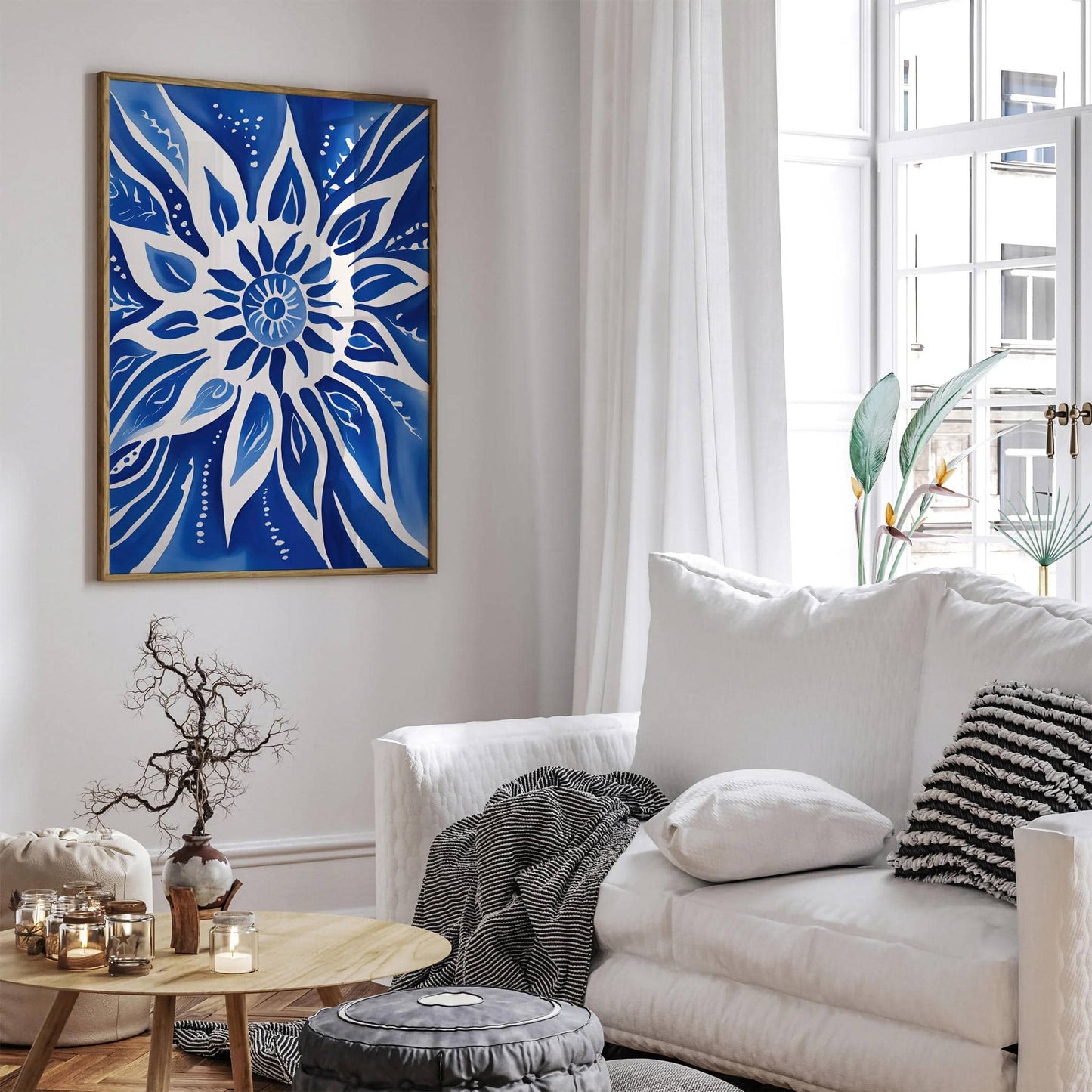 Floral Sun Blue Wall Art Print - HypeSheriff