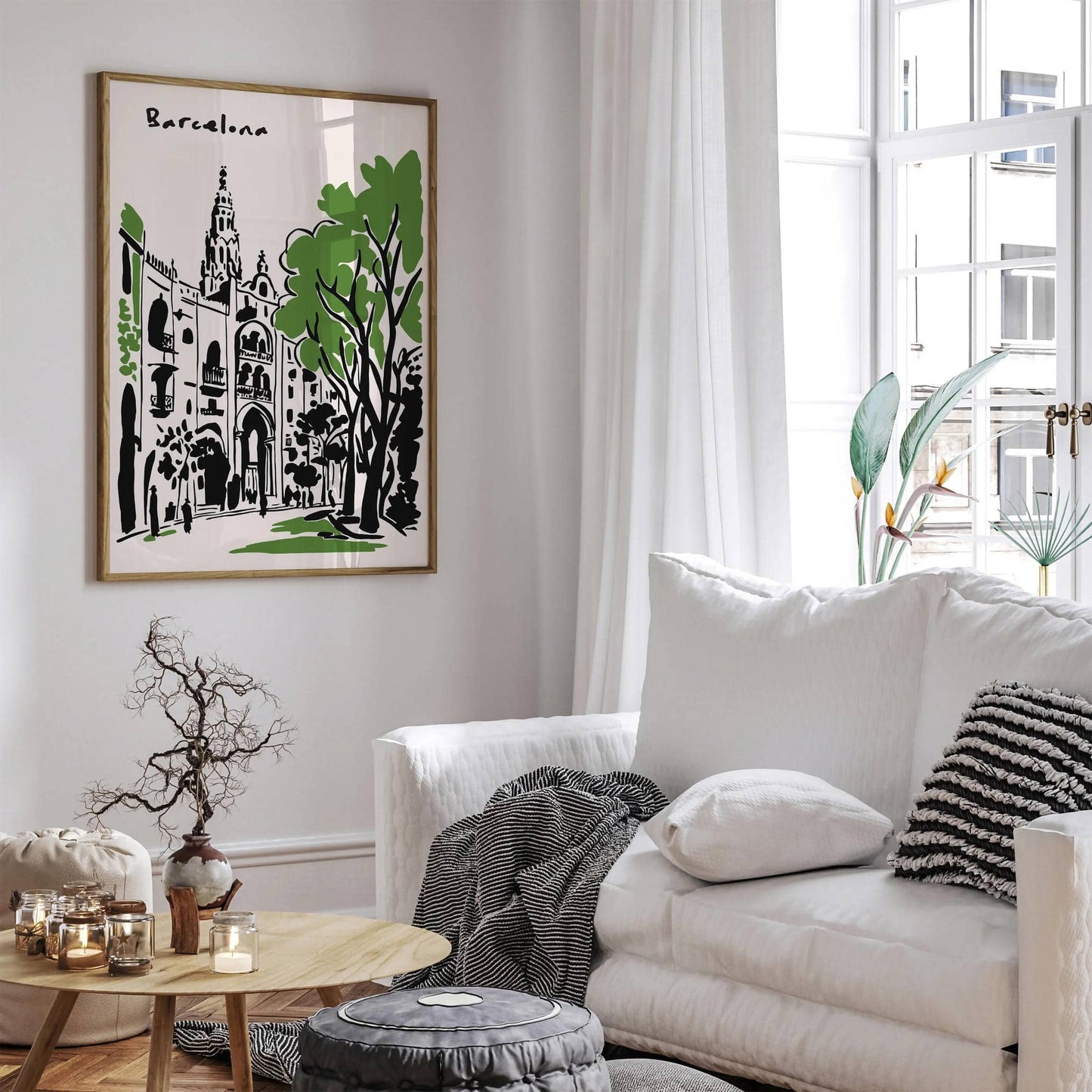 Barcelona Black Ink Painting Art Print - HypeSheriff