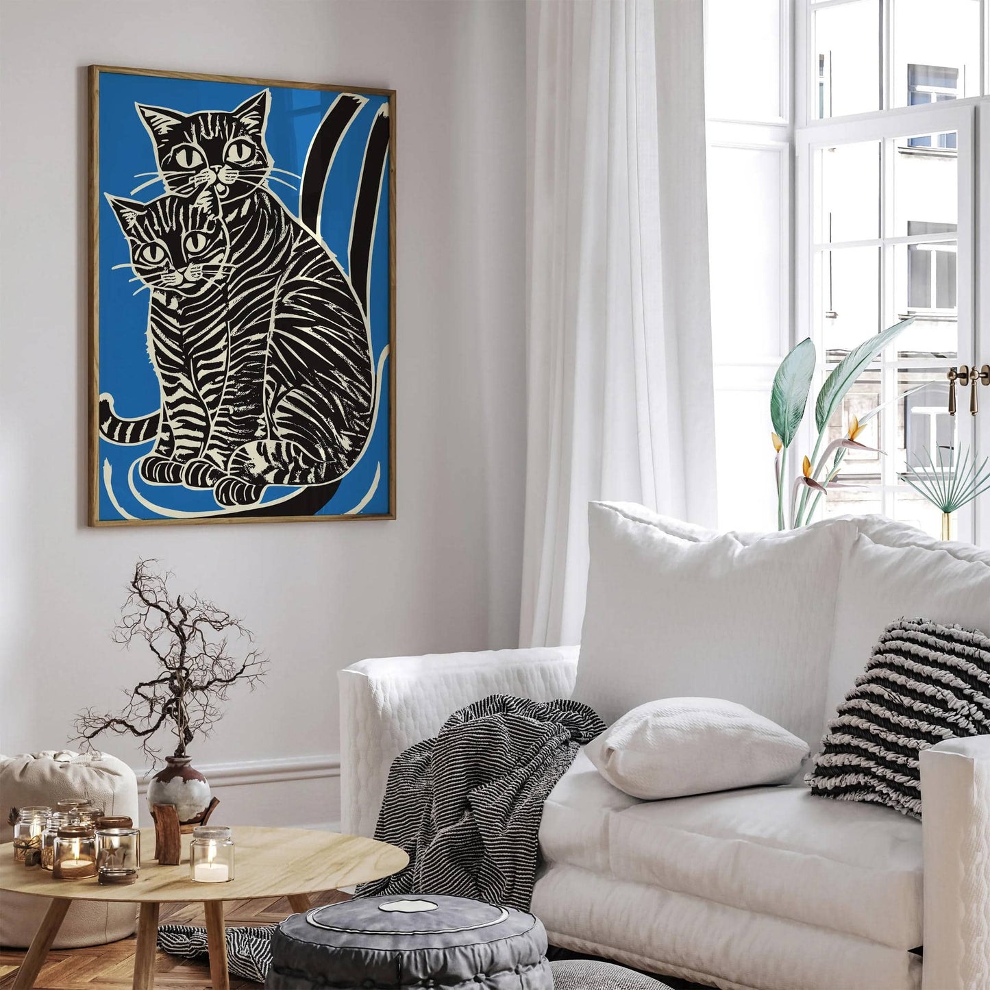 Retro Cats Linocut Poster - HypeSheriff