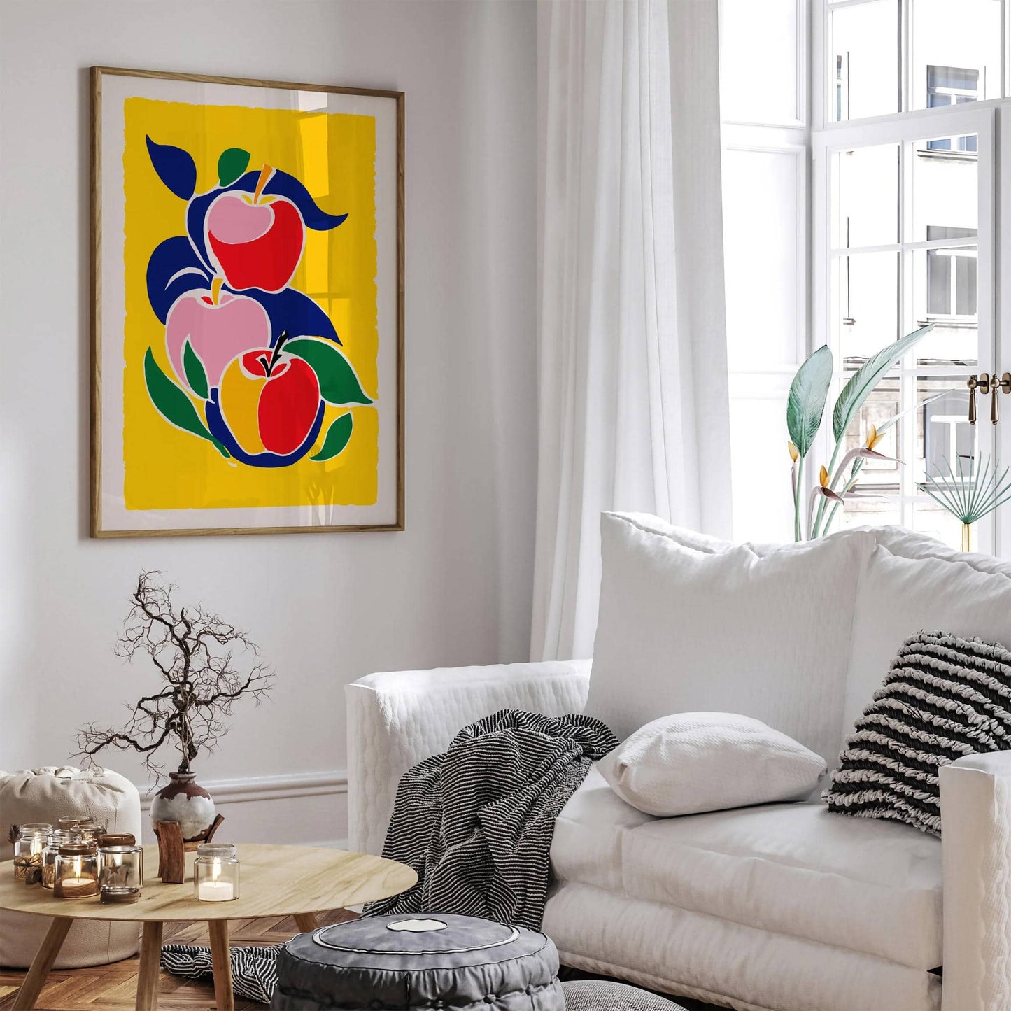Cute Apples Yellow Wall Art Print - HypeSheriff