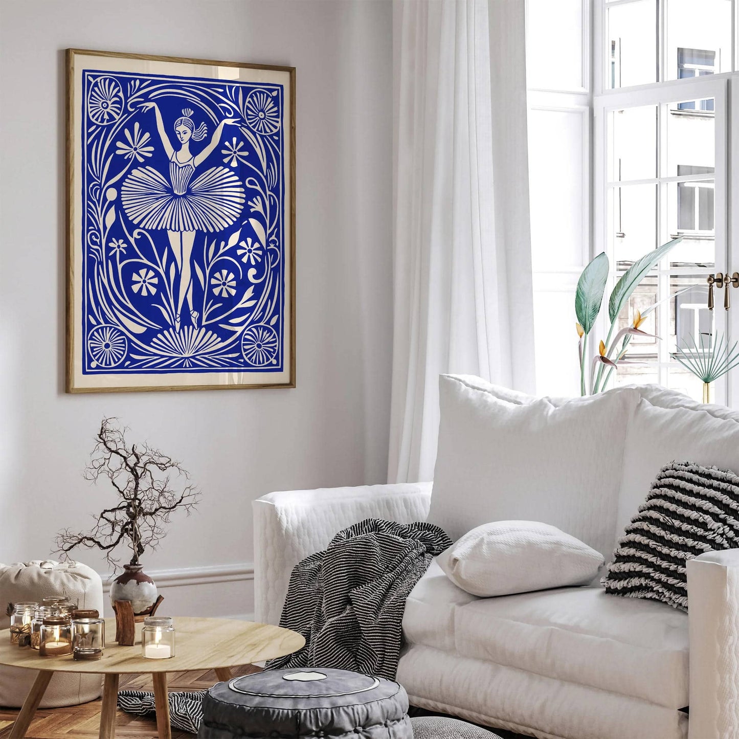 Blue Ballerina Linocut Style Poster - HypeSheriff