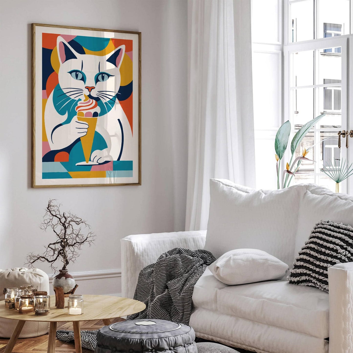 Cat with Ice Cream Poster Kids Room Wall Art - HypeSheriff