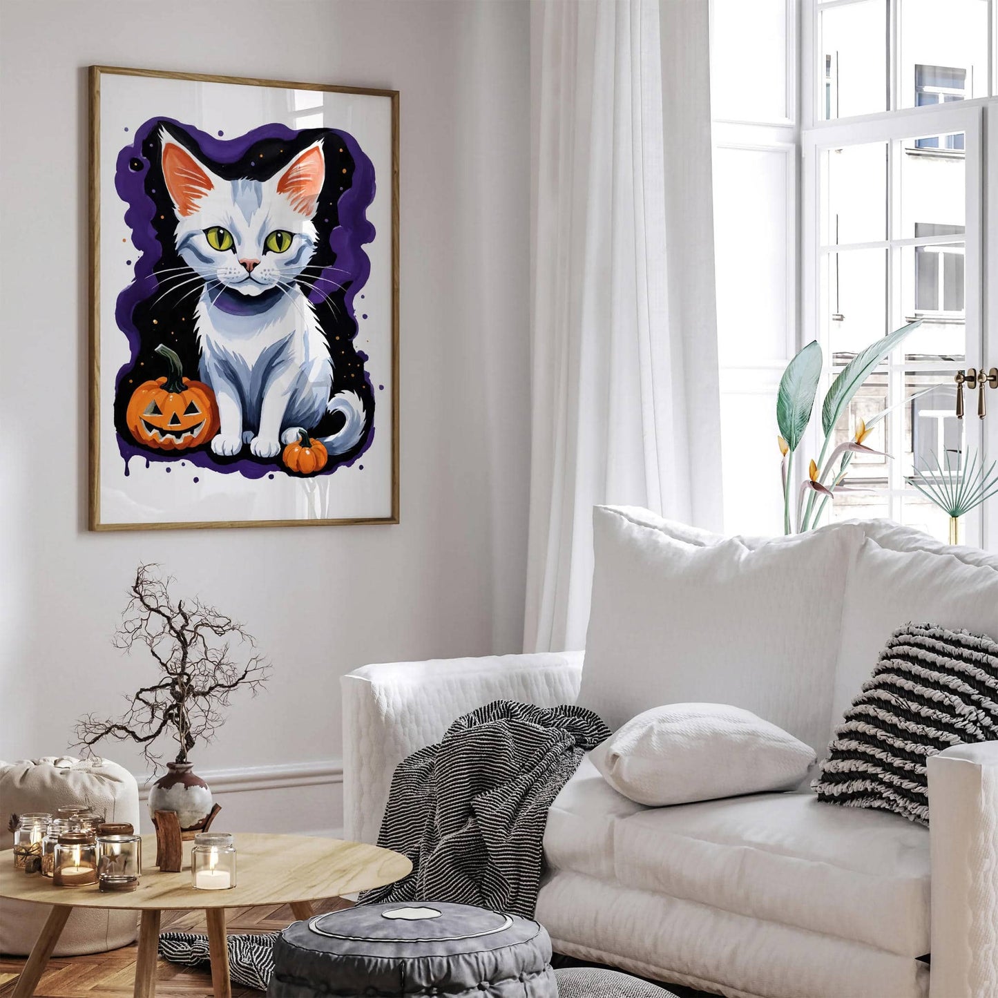 White Cat Halloween Art Print 2025 - HypeSheriff