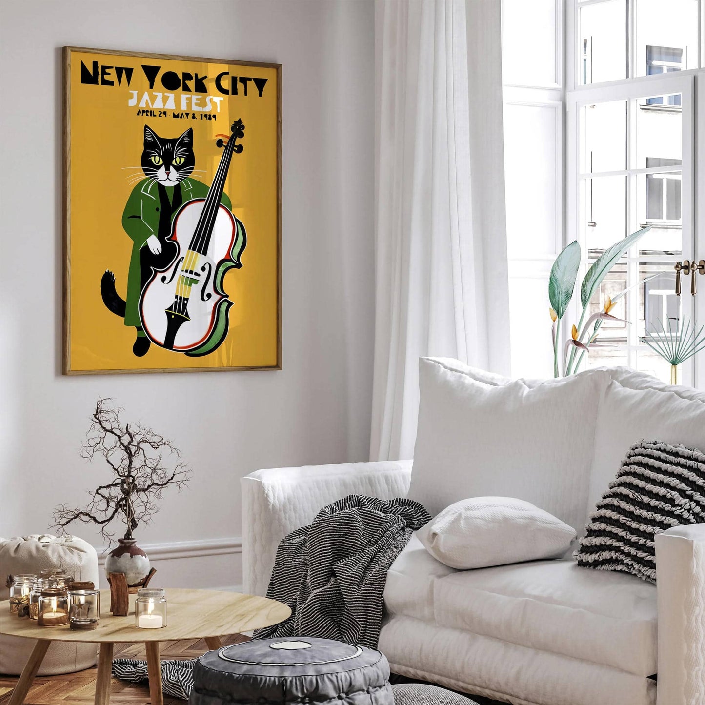 Yellow Jazz Cat Poster - NYC Fest Retro Poster - HypeSheriff