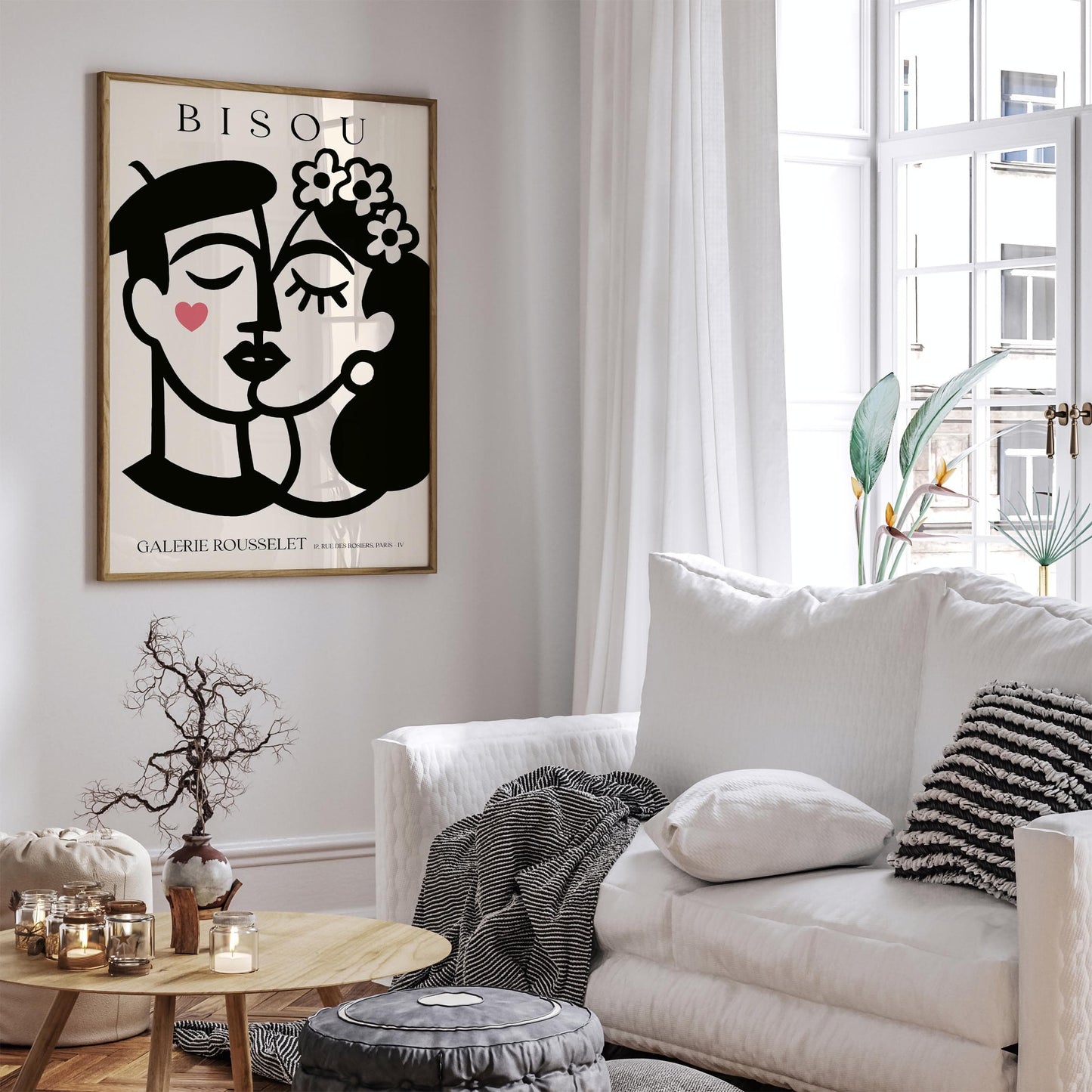 Bisou Kiss Kiss - Kissing Couple French Art Wall Print