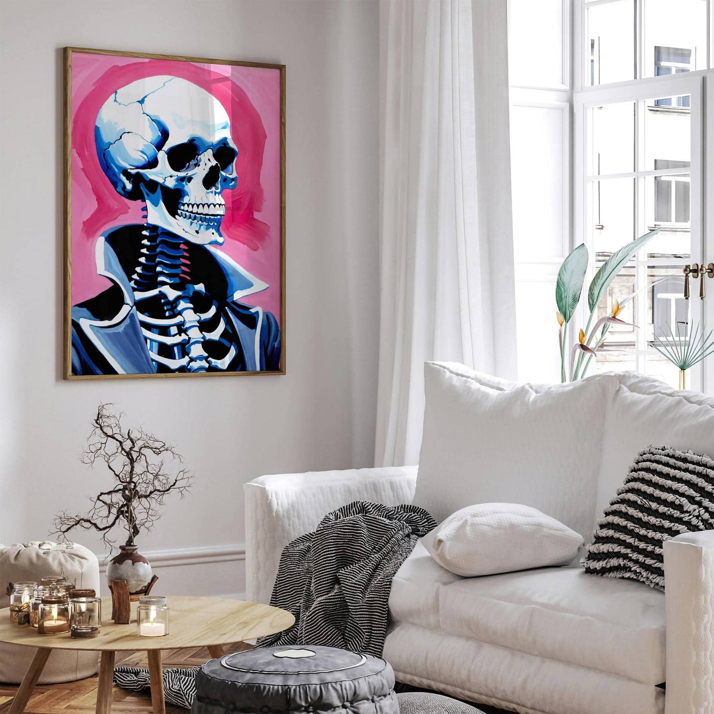 Skeleton Pink Halloween Art Print 2024 - HypeSheriff