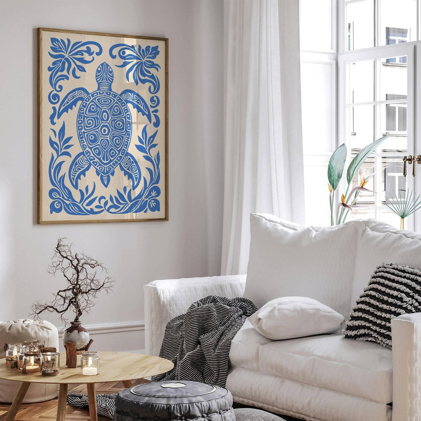 Blue Turtle Rococo Style Wall Art Print