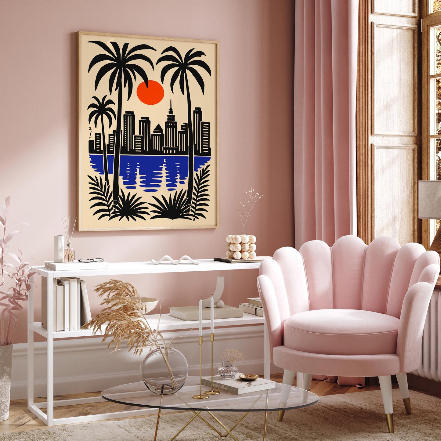 Miami Florida Poster - Cityscape Wall Art - Retro Travel Print
