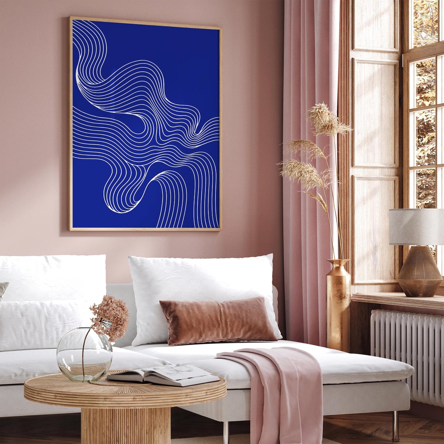 Blue Abstract Wavy Line Art Print