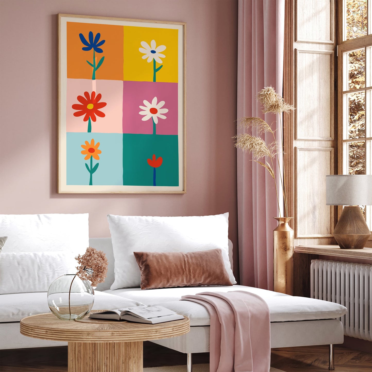 Retro Flowers Poster - Colorful Minimalist Wall Art