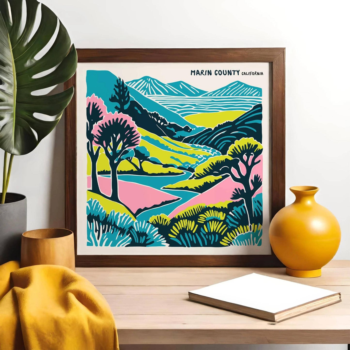 Colorful Marin County California Travel Poster – Square Wall Art Print