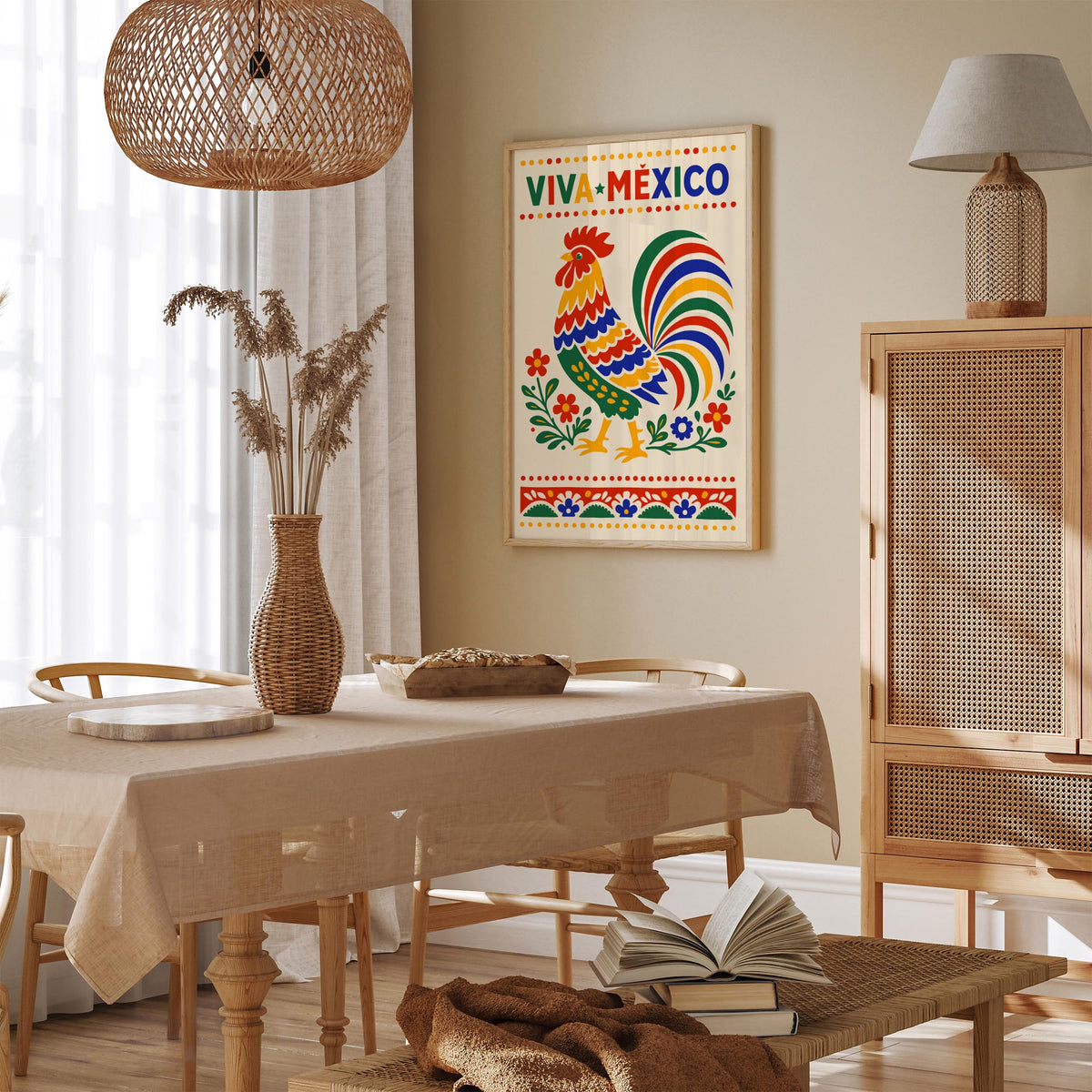 Mexican Rooster Poster – Colorful Folk Art Wall Print