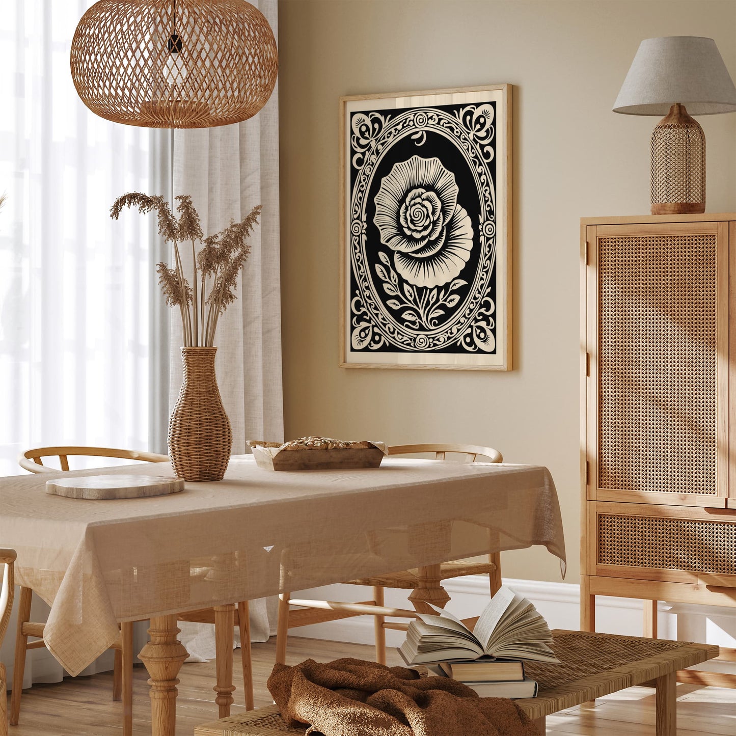 Black Rococo Revival Rose Flower Poster