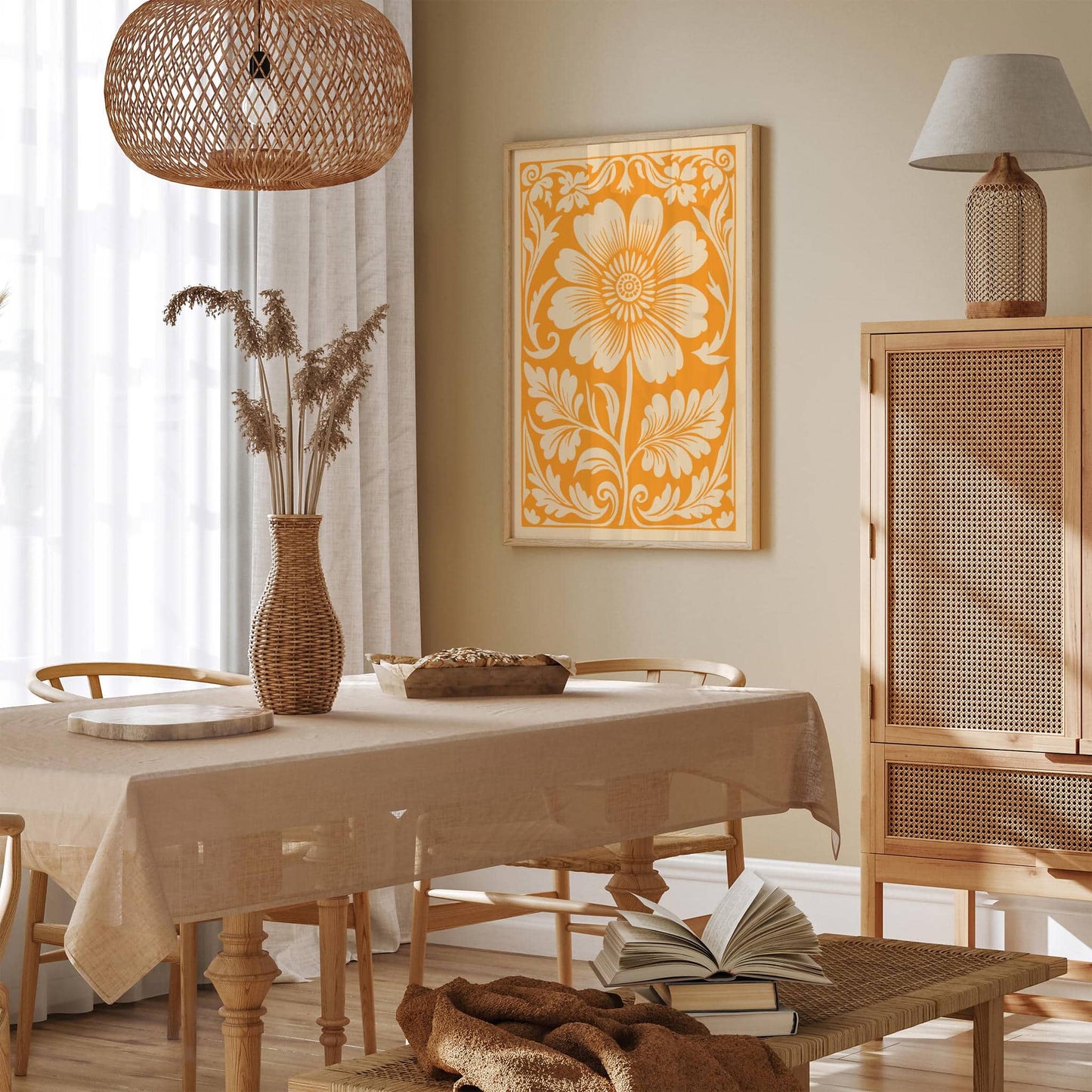 Yellow Rococo Floral Botanical Art Print Poster