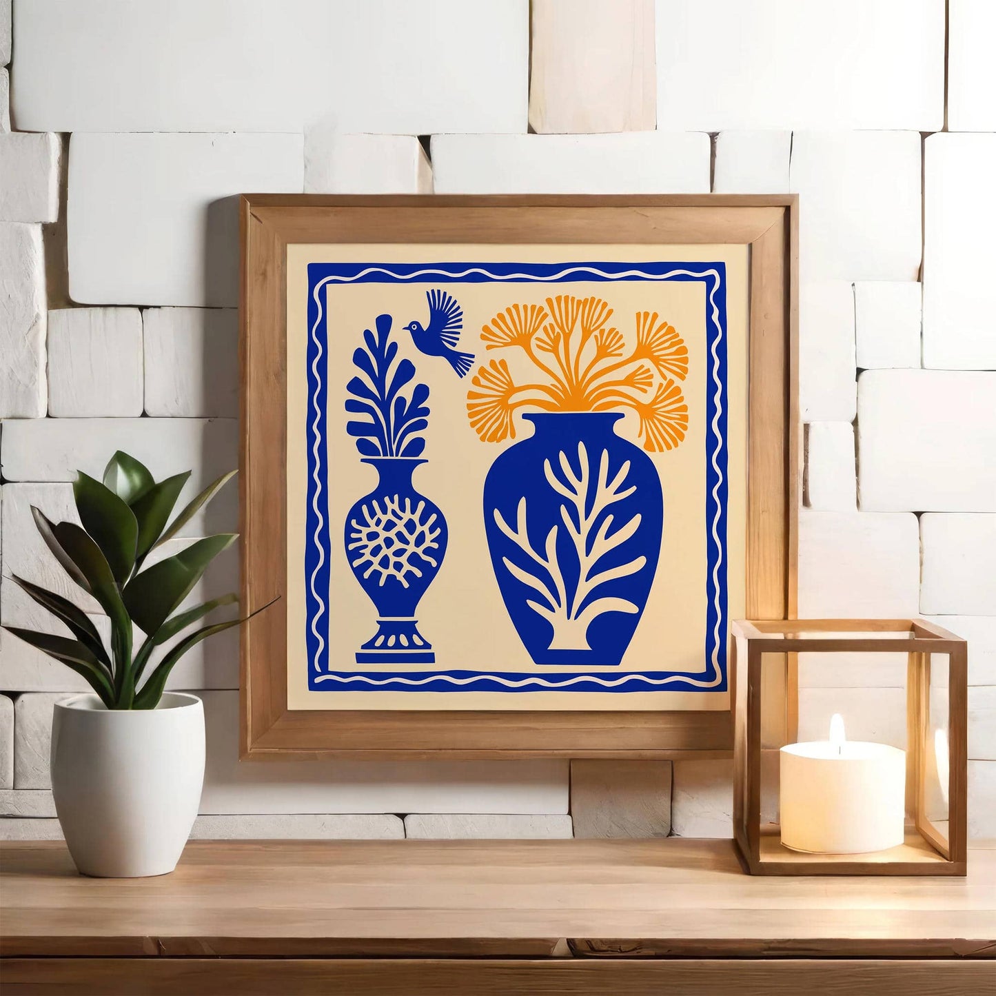 Folk Blue Nature Square Wall Art Print - HypeSheriff