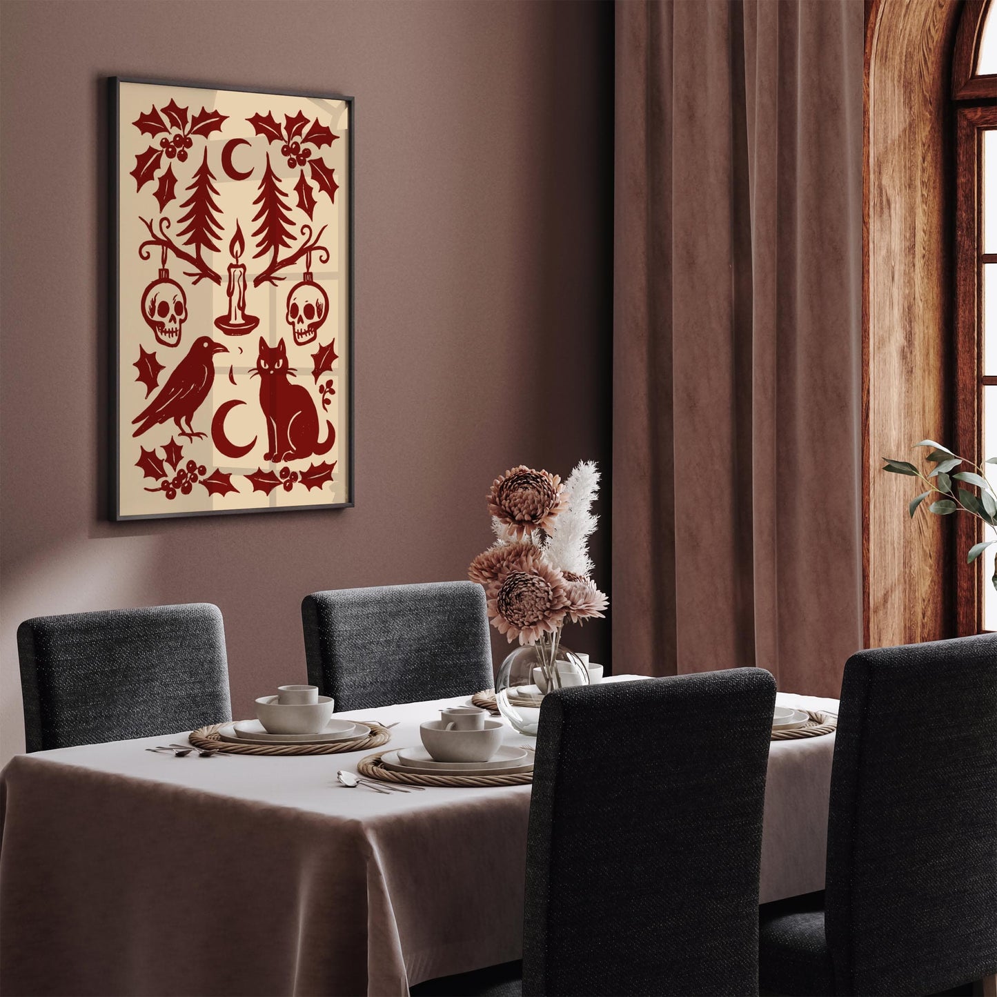 Gothmas Poster - Burgundy Gothic Christmas Wall Art