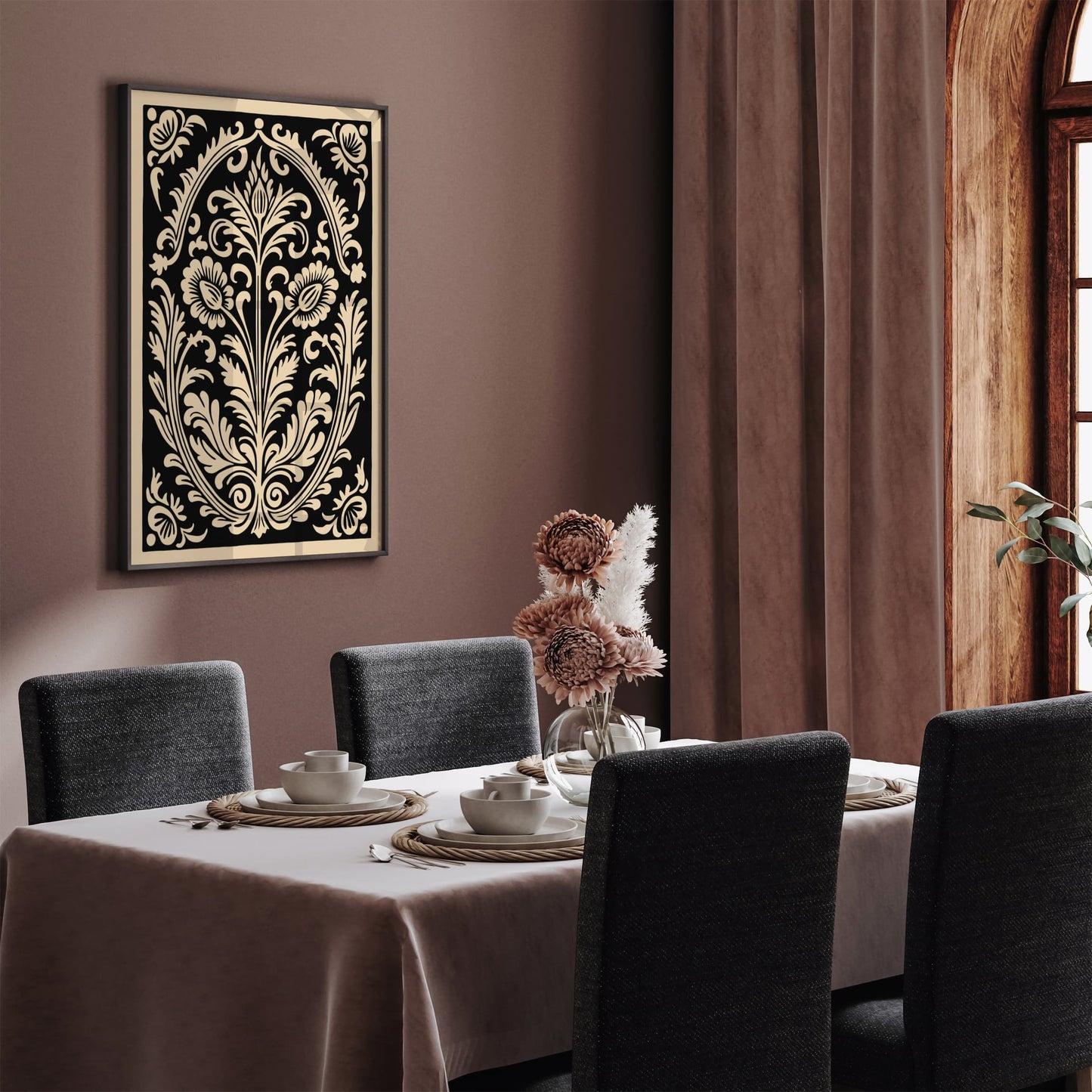 Black Rococo Floral Decorative Art Print