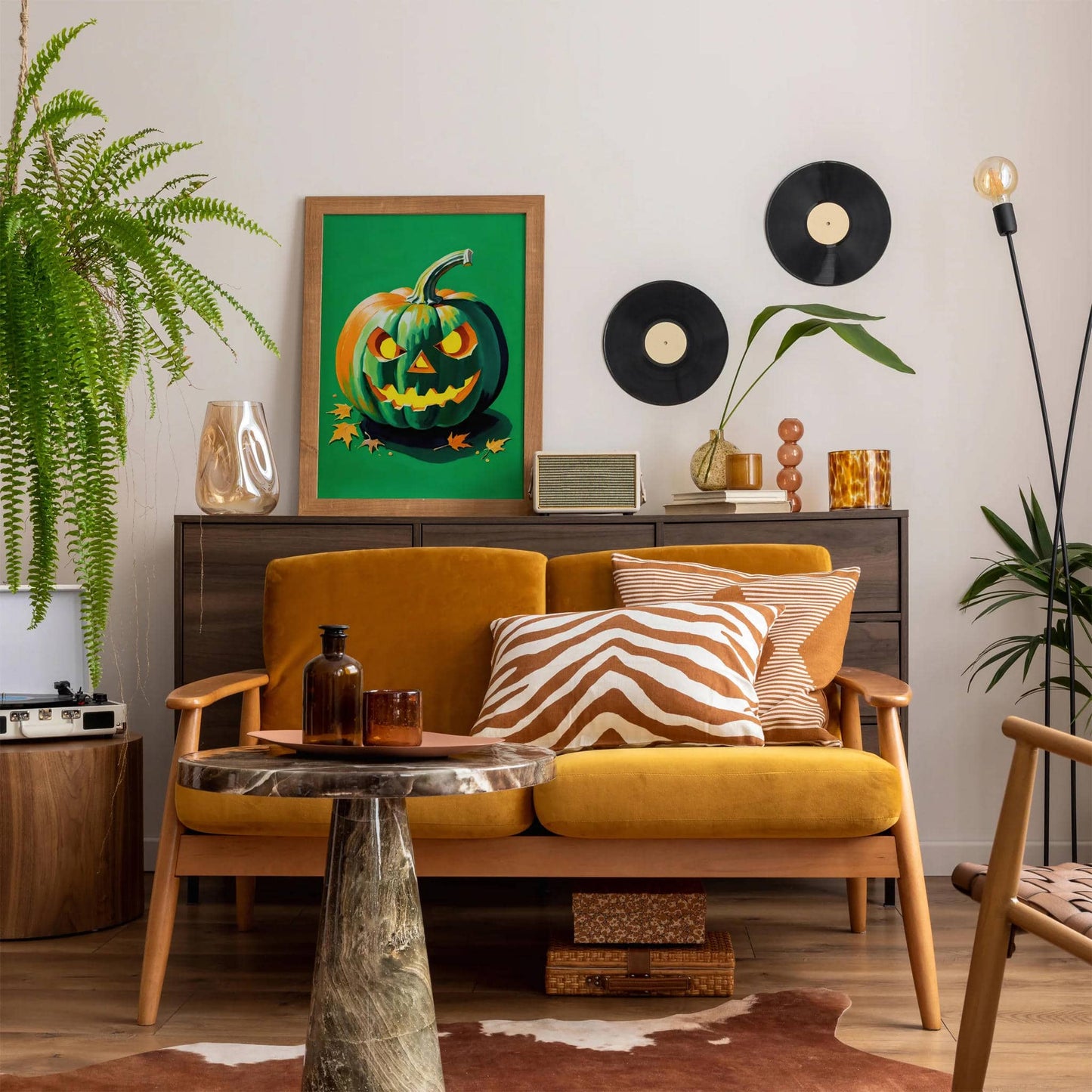 Green Spooky Halloween Pumpkin Art - HypeSheriff
