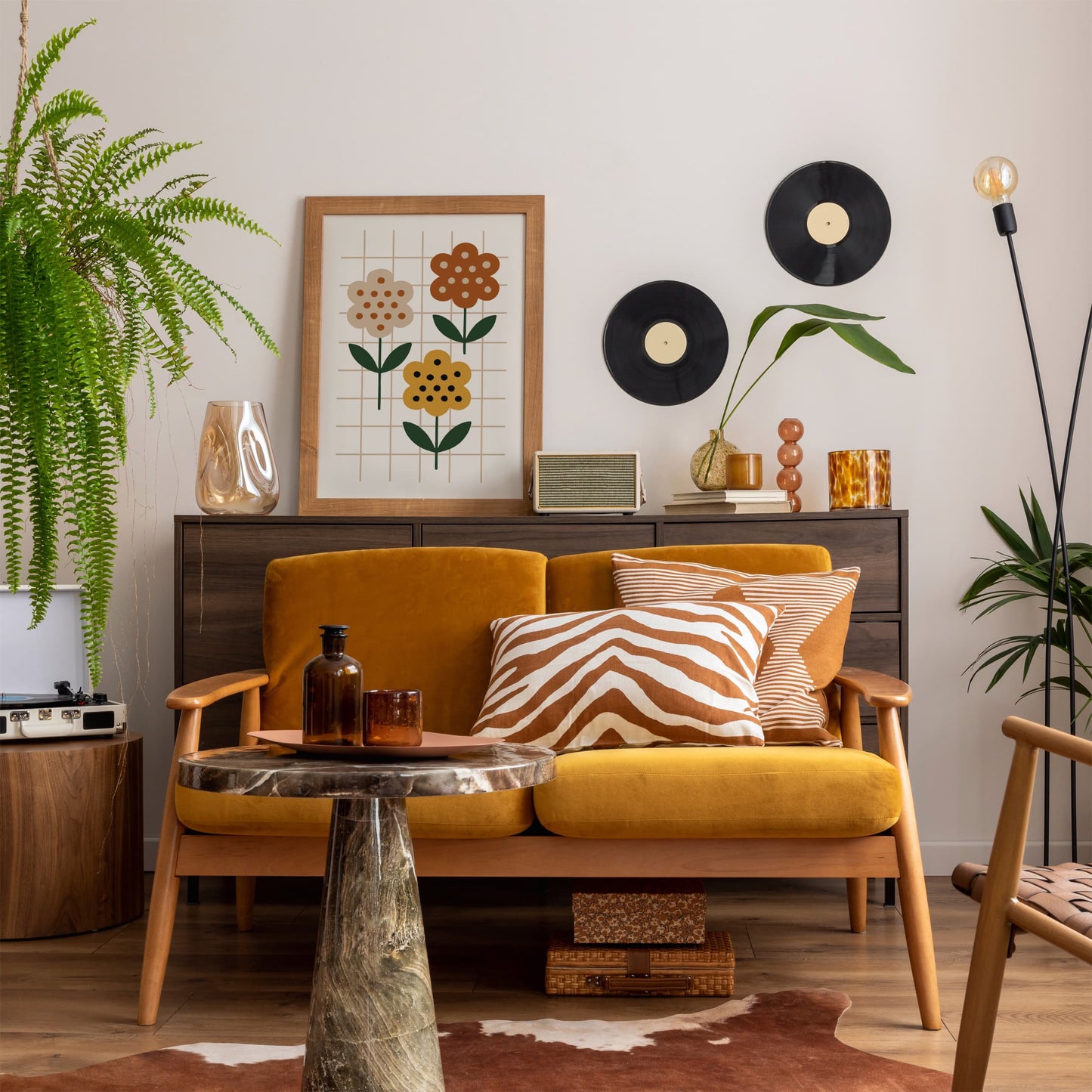 Retro Flowers Poster - 70s Minimalist Wall Art