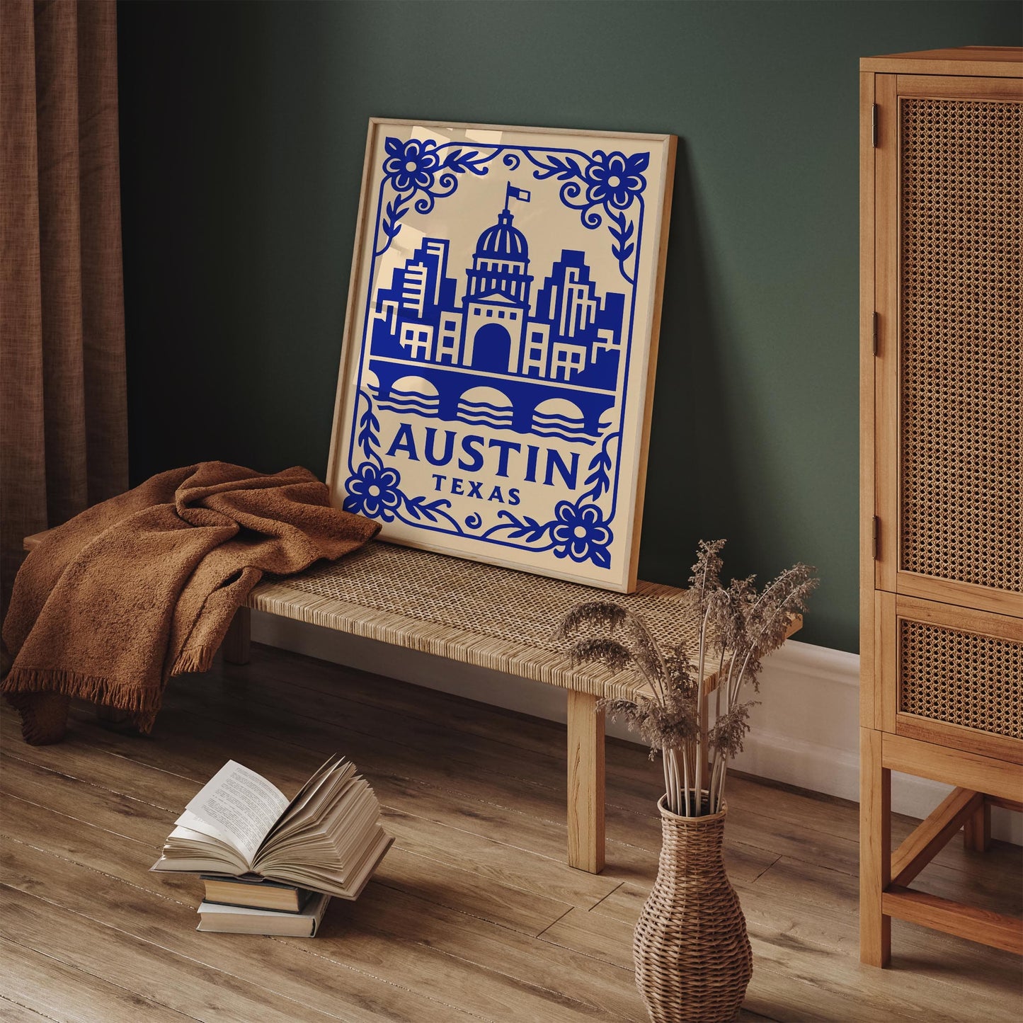 Austin Texas Poster - Blue Cityscape Travel Wall Art